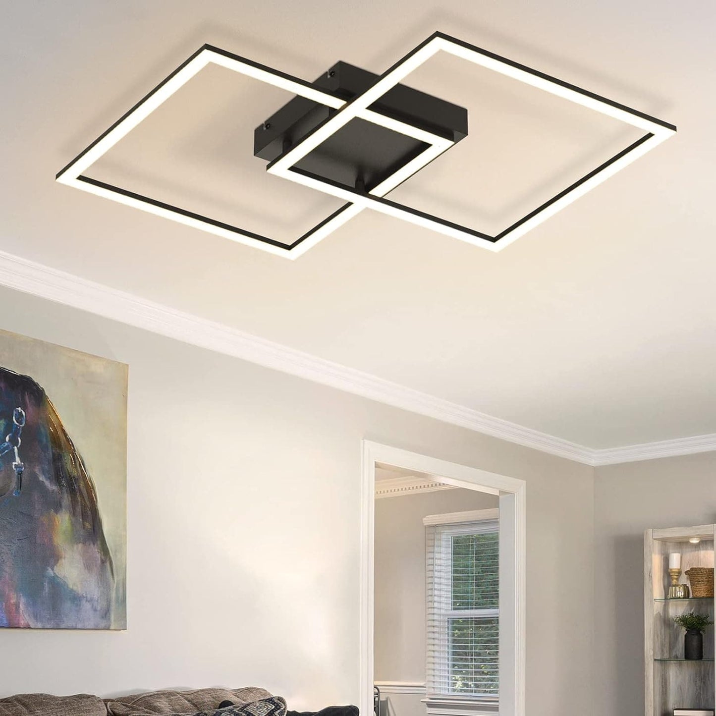 ZMH Deckenlampe LED Wohnzimmer Deckenleuchte: Dimmbar Schwarz Wohnzimmerlampe mit Fernbedienung Schlafzimmerlampe Modern Design K¨¹chenlampe 52W Flurlampe f¨¹r Schlafzimmer K¨¹che Flur Esszimmer