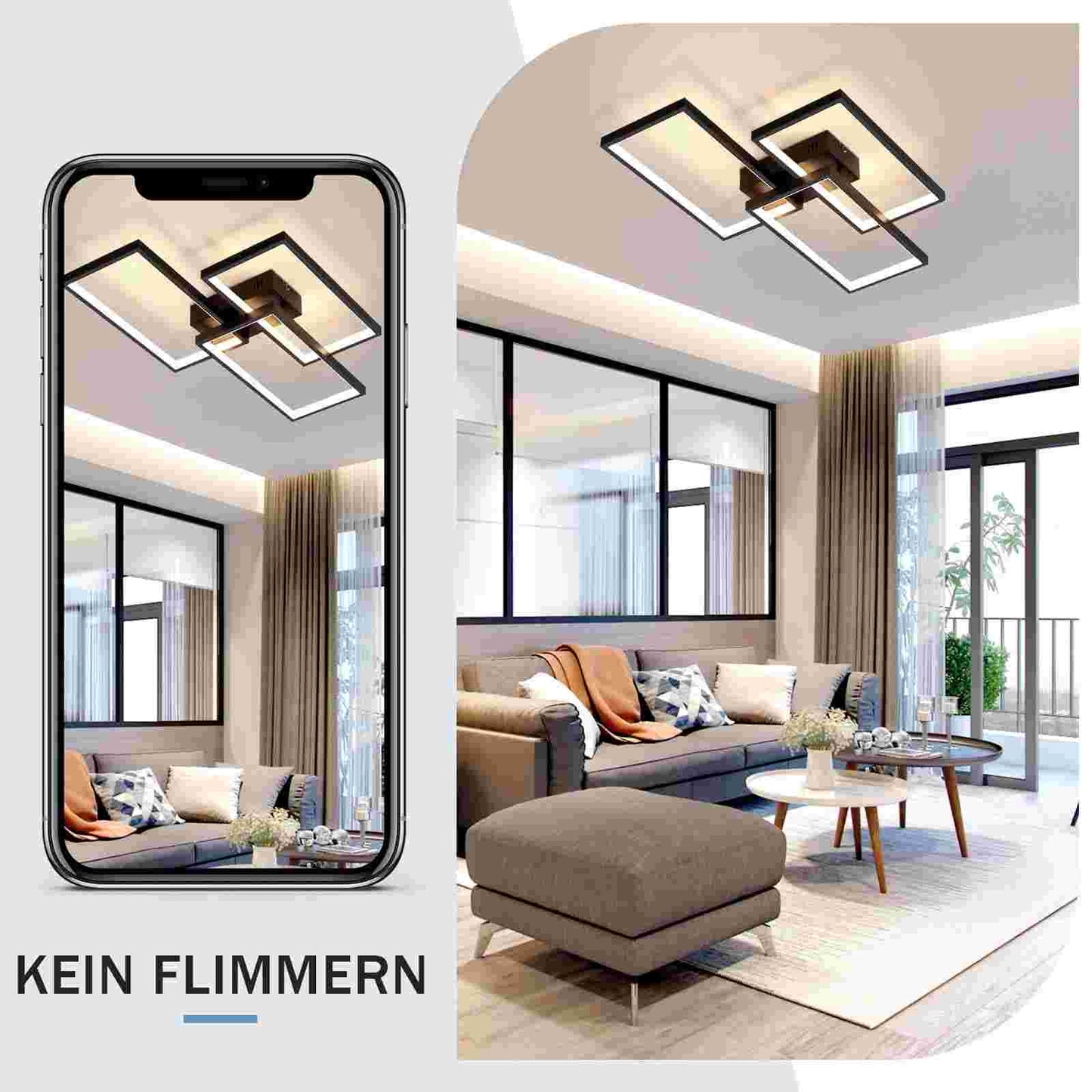ZMH Deckenlampe LED Deckenleuchte dimmbar mit Fernbedienung 63W Schwarze Wohnzimmerlampe aus Metall Modern-Design f¨¹r Schlafzimmer Esszimmer Wohnzimmer Arbeitszimmer Flur B¨¹ro