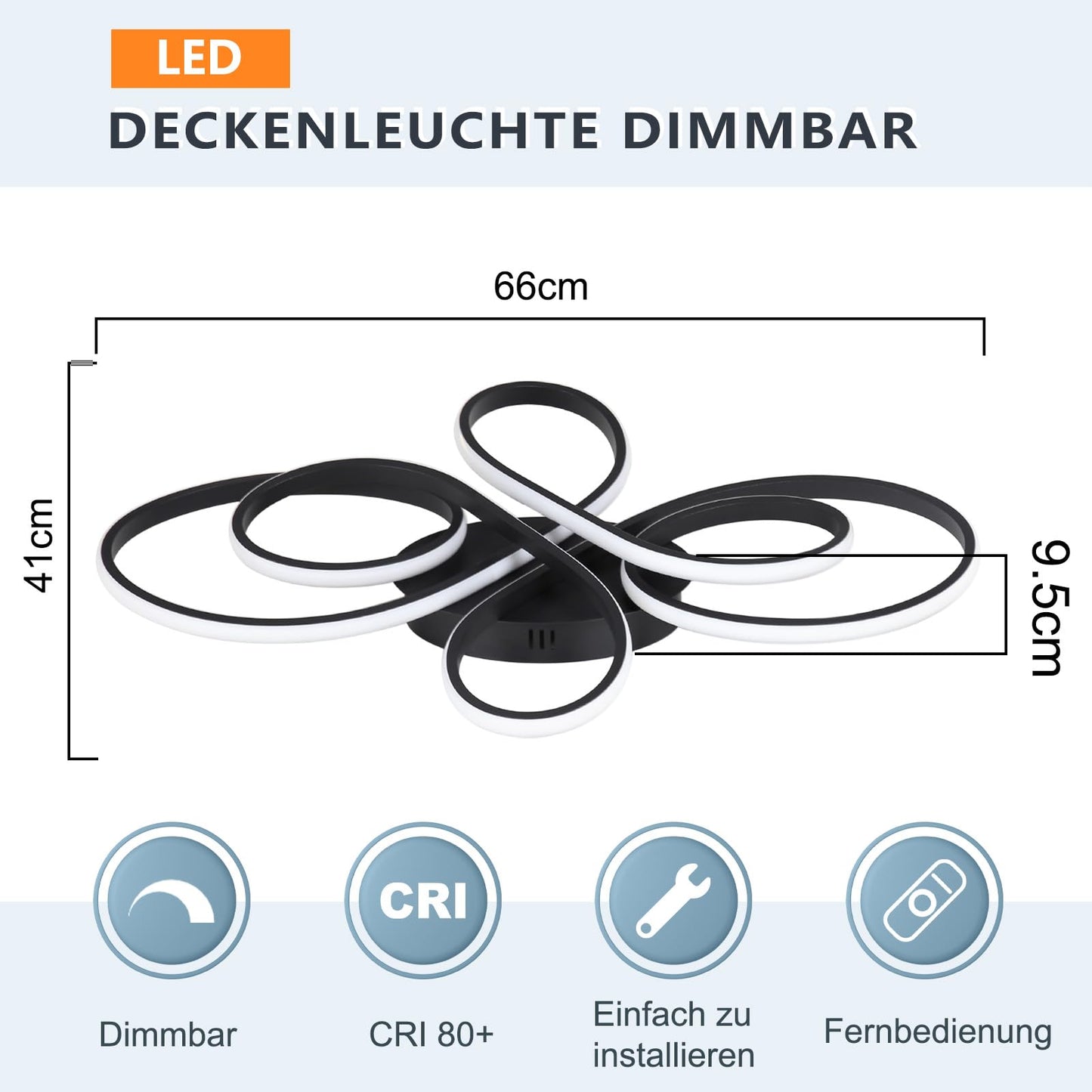 ZMH LED Deckenleuchte Dimmbar Deckenlampe Wohnzimmer Modern Schwarz mit Fernbedienung 65W aus Metall in Schmetterlingforming Design Wohnzimmerlampe f¨¹r Schlafzimmer Esszimmer Restaurant Arbeitzimmer