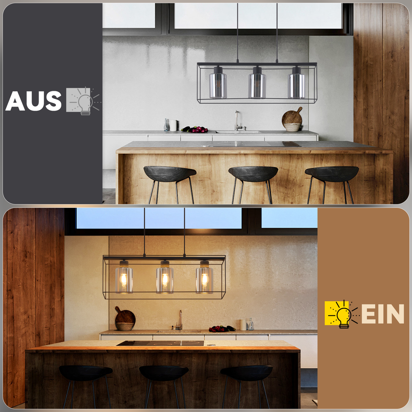 Pendelleuchte Esstisch H?ngelampe Vintage - Rauchschwarz Glas H?ngeleuchte 3 Flammig E27 Esstischlampe H?ngend Metall Retro Esszimmerlampe Industrial f¨¹r Esszimmer k¨¹che (ohne Leuchtmittel)