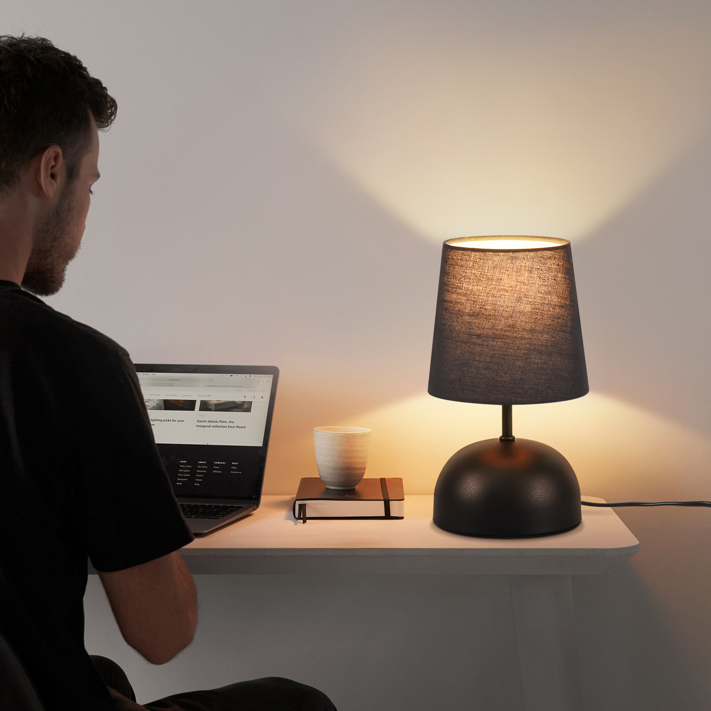 Nachttischlampe 2er Set Tischlampe mit Kabel - Tischleuchte Schwarz Klein Nachtlampe Schlafzimmer Stoff Bettlampe Modern Design Schreibtischlampe f¨¹r Wohnzimmer B¨¹ro Bett Tisch Fenster Hotel