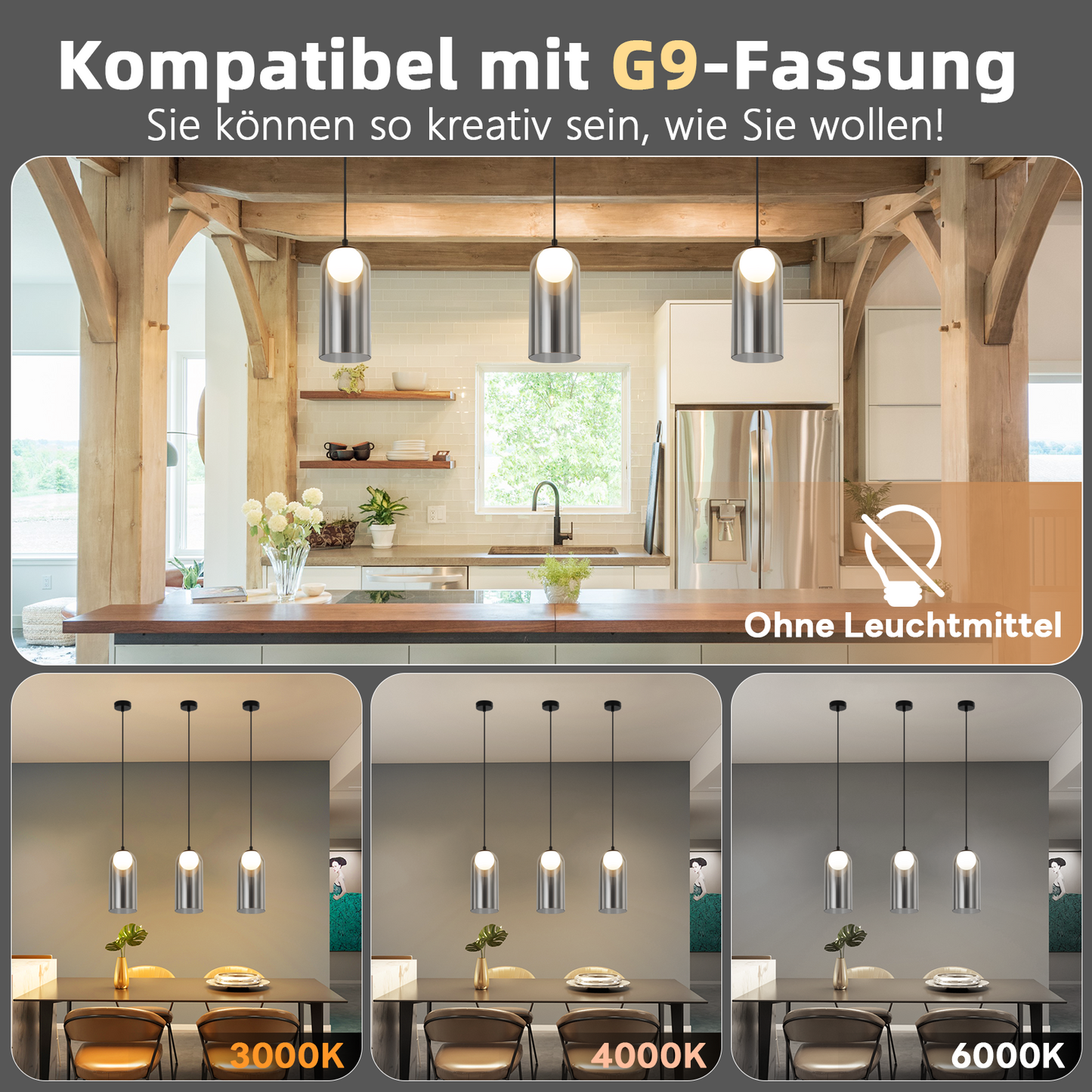 H?ngelampe Esstisch Pendelleuchte Schwarz- 1 Flammig Nachtisch H?ngeleuchte Glas Vintage Esstischlampe H?ngend G9 Pendellampe H?henverstellbar f¨¹r Wohnzimmer Schlafzimmer (ohne Leuchtmittel)
