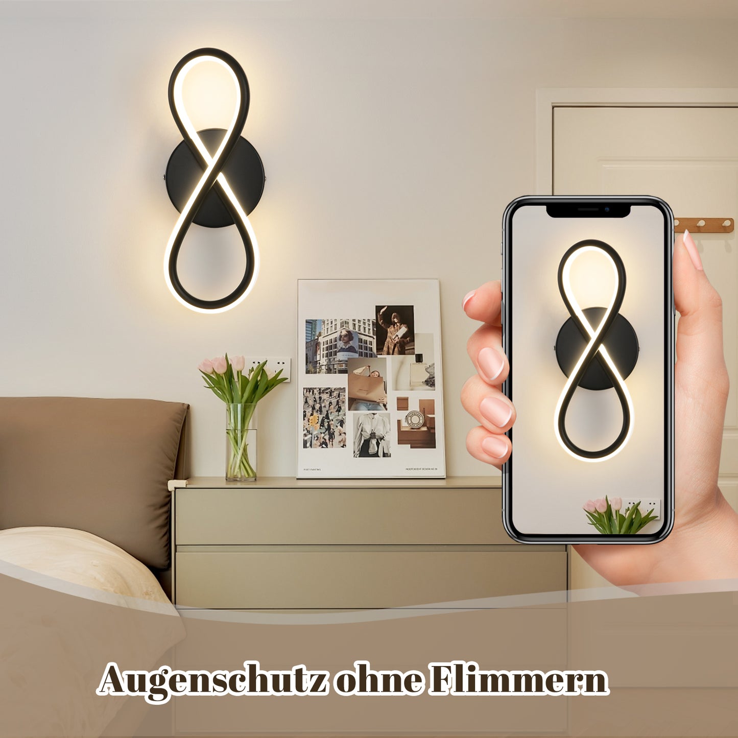 ZMH Wandleuchte Innen LED Wandlampe Schwarz: Wand Lampe f¨¹r Treppenhaus Schlafzimmer Wohnzimmer Korridor K¨¹hles Modern Design 7W Kurvendesign Dekorativ Wandleuchten Warmwei? 3000K