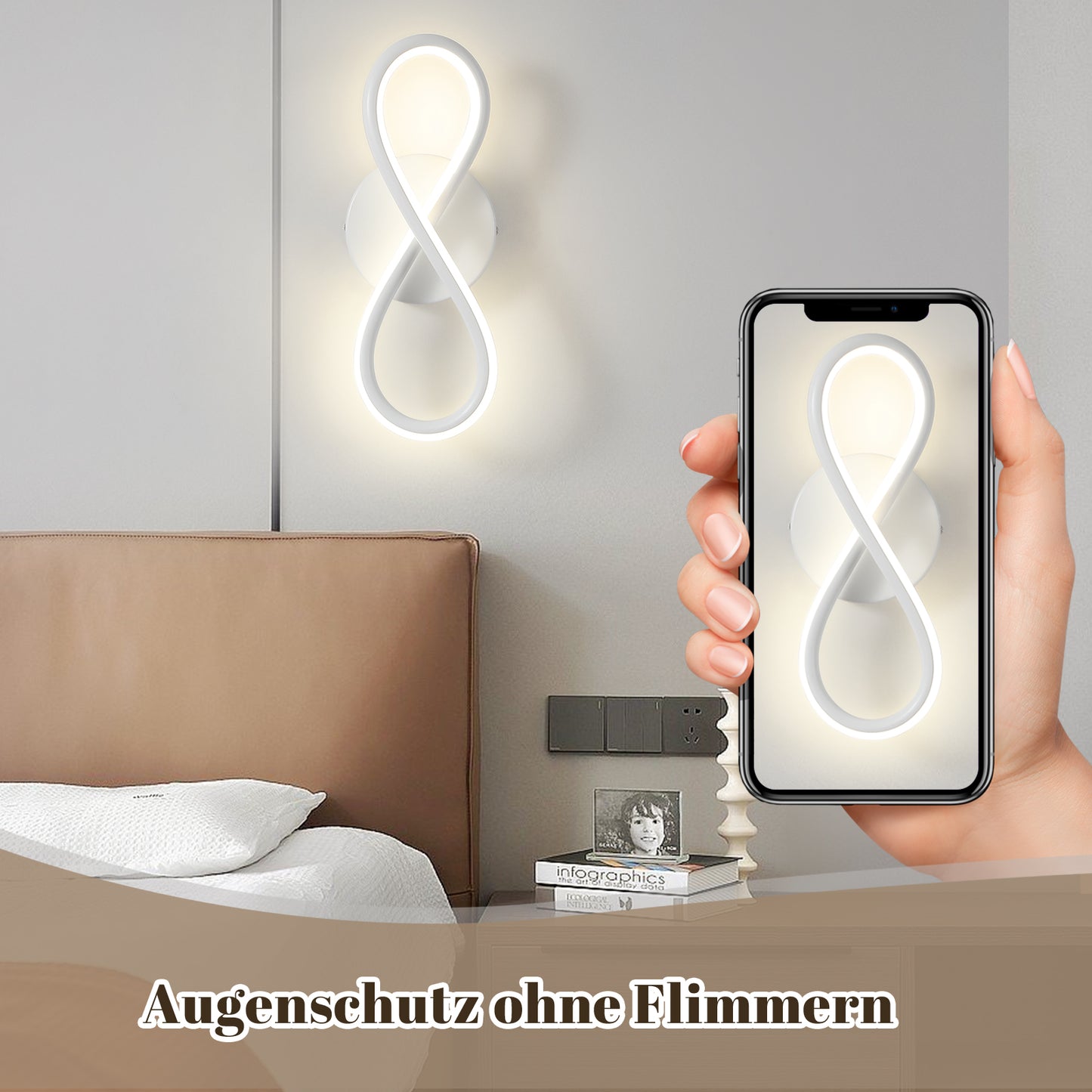 ZMH Wandleuchte Innen LED Wandlampe Modern: Wand Lampe f¨¹r Treppenhaus Schlafzimmer Wohnzimmer Korridor K¨¹hles Design 7W Kurvendesign Dekorativ Wei? Wandleuchten Warmwei? 3000K