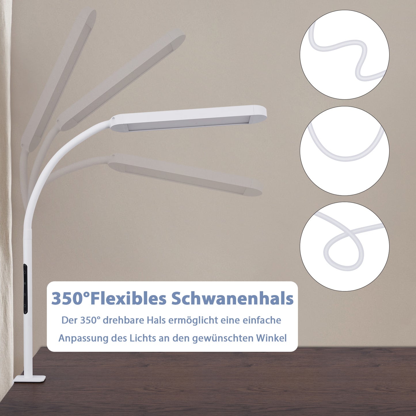 ZMH Schreibtischlampe LED Dimmbar - Klemmbar Tischlampe mit Stecker B¨¹rolampe Tageslichtlampe Wei? 5 Farbtemperatur-Helligkeitsstufen 11W Arbeitsplatzleuchte mit Timerfunktion Nachtlicht-Modus