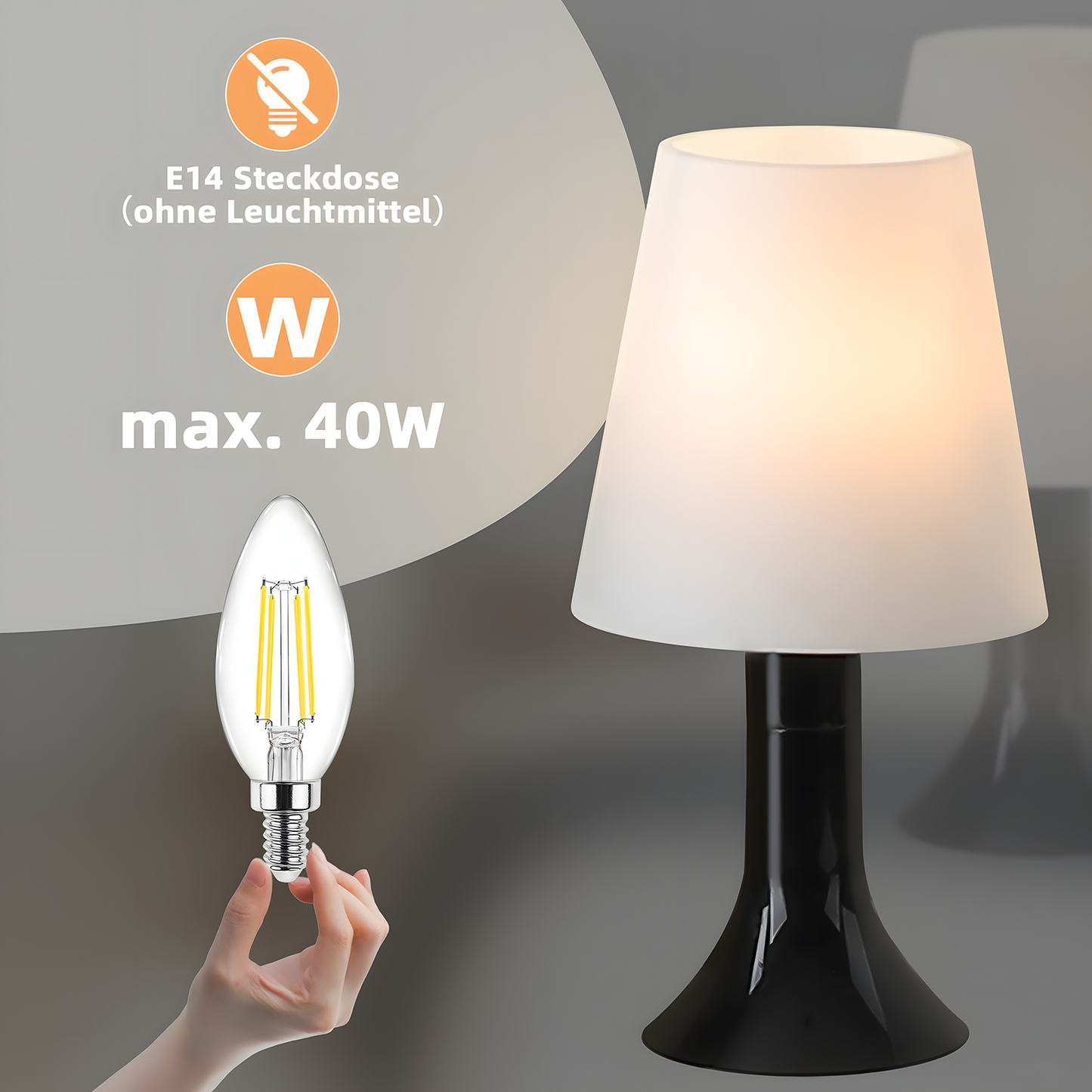 Nachttischlampe Wohnzimmer Tischlampe mit Kabel - Tischleuchte 2er Set Kleine Lampe Schwarz E14 Tischlampen Moderne Landhausstil f¨¹r Esstisch Schlafzimmer - Ohne Leuchtmittel