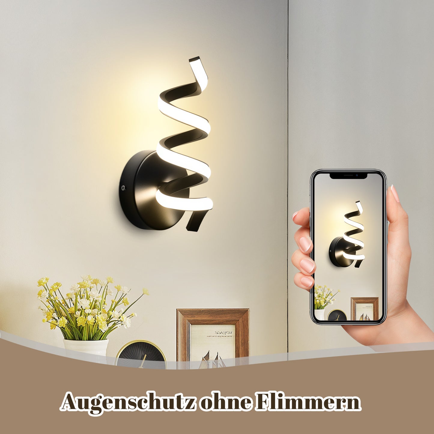 ZMH Wandleuchte Innen LED Schwarz Wandlampe: Treppenhaus Flur Wohnzimmer Schlafzimmer Badezimmer Modern Design Wand Lampe 7W Wandleuchten Warmwei? 3000K