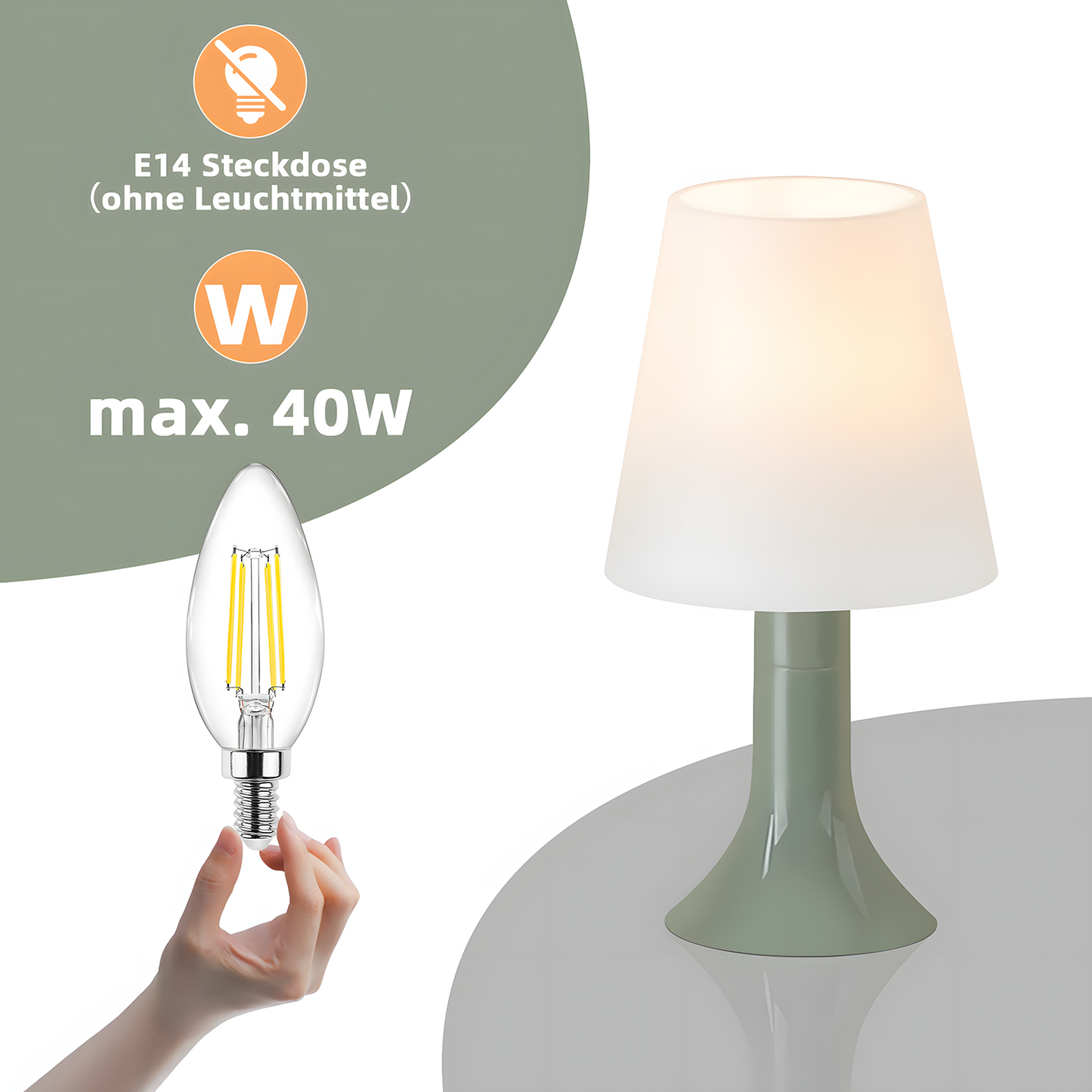 Nachttischlampe Wohnzimmer Tischleuchte mit Kabel - Tischlampe 2er Set Kleine Lampe Gr¨¹n E14 Tischlampen Moderne Landhausstil f¨¹r Esstisch Schlafzimmer - Ohne Leuchtmittel