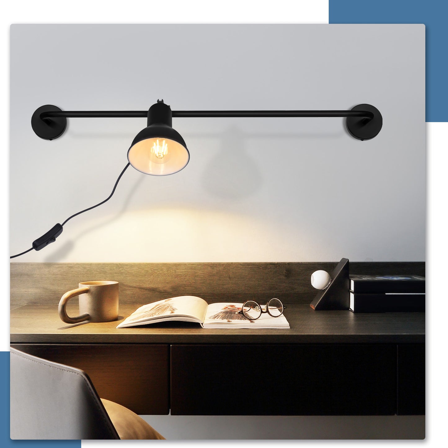 ZMH Wandleuchte innen Wandlampe Schwarz - E27 Vintage Metall Flurlampe Schwenkbar Design Treppenhauslampe Indirekt Wandbeleuchtung mit Schalter f¨¹r Wohnzimmer Schlafzimmer Flur Treppenhaus Bett