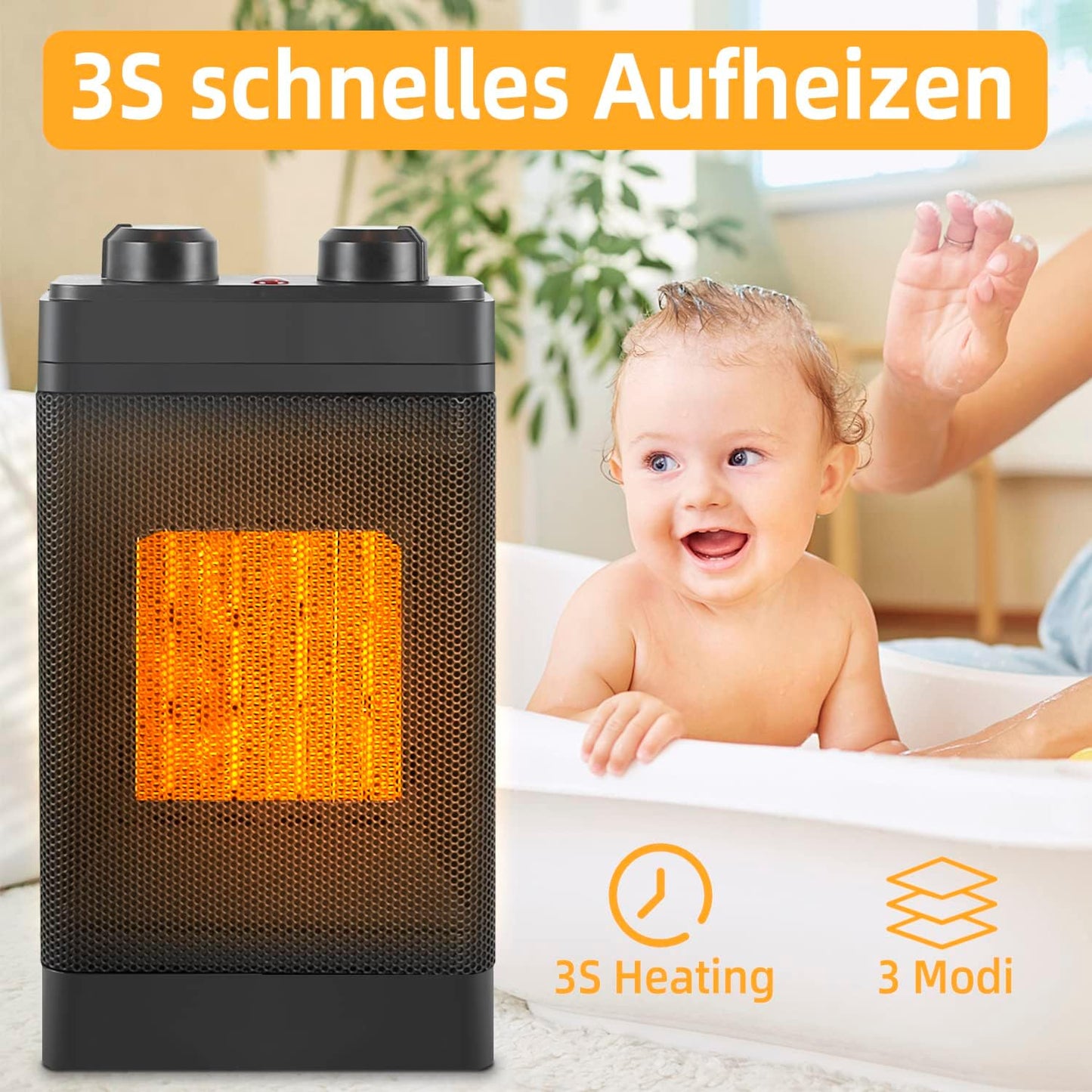 Heizl¨¹fter, energiesparend, leise Heizung, elektrische Heizung, 3 Modi, PTC-Keramikheizung, Innenbereich, 1500 W, Badthermostat, 70¡ã Oszillation, Raumheizung, elektrische Heizung, ¨¹berhitzungsschutz