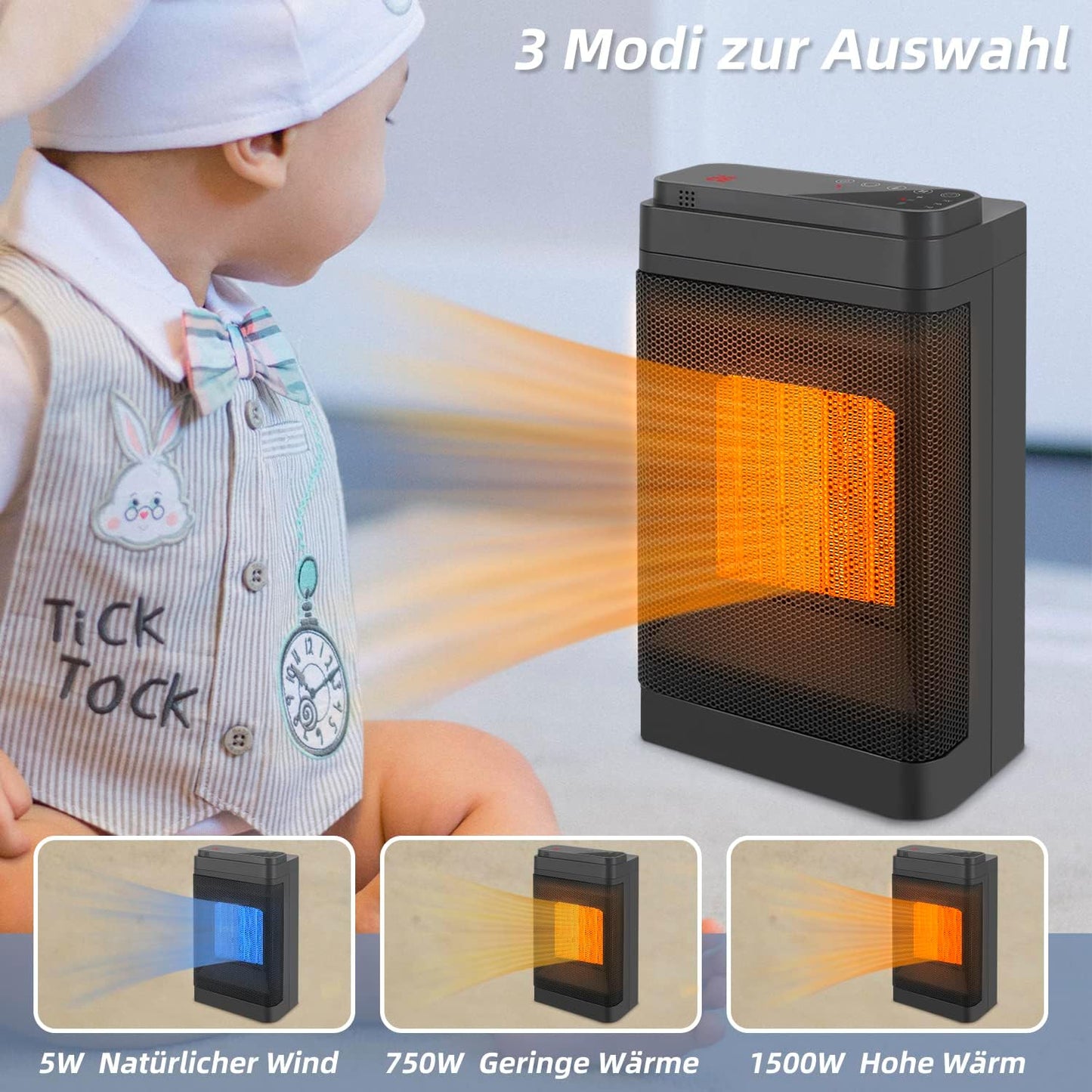 Heizl¨¹fter, energiesparend und leise, mit Thermostat ¨C Keramikheizung, 1500 W, elektrische Heizung, PTC-Elektroheizung mit Fernbedienung, 12-Stunden-Timer, ¨¹berhitzungs- und Kippschutz, 70¡ã-Oszillation