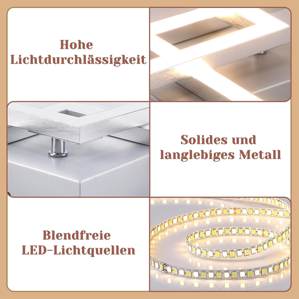 ZMH Deckenlampe LED Deckenleuchte Wohnzimmer - Modern Design Küchenlampe 24W Wohnzimmerlampe Flurlampe Warmweiß Schlafzimmerlampe Flur Deckenbeleuchtung Eckig Silber für Kinderzimmer Büro