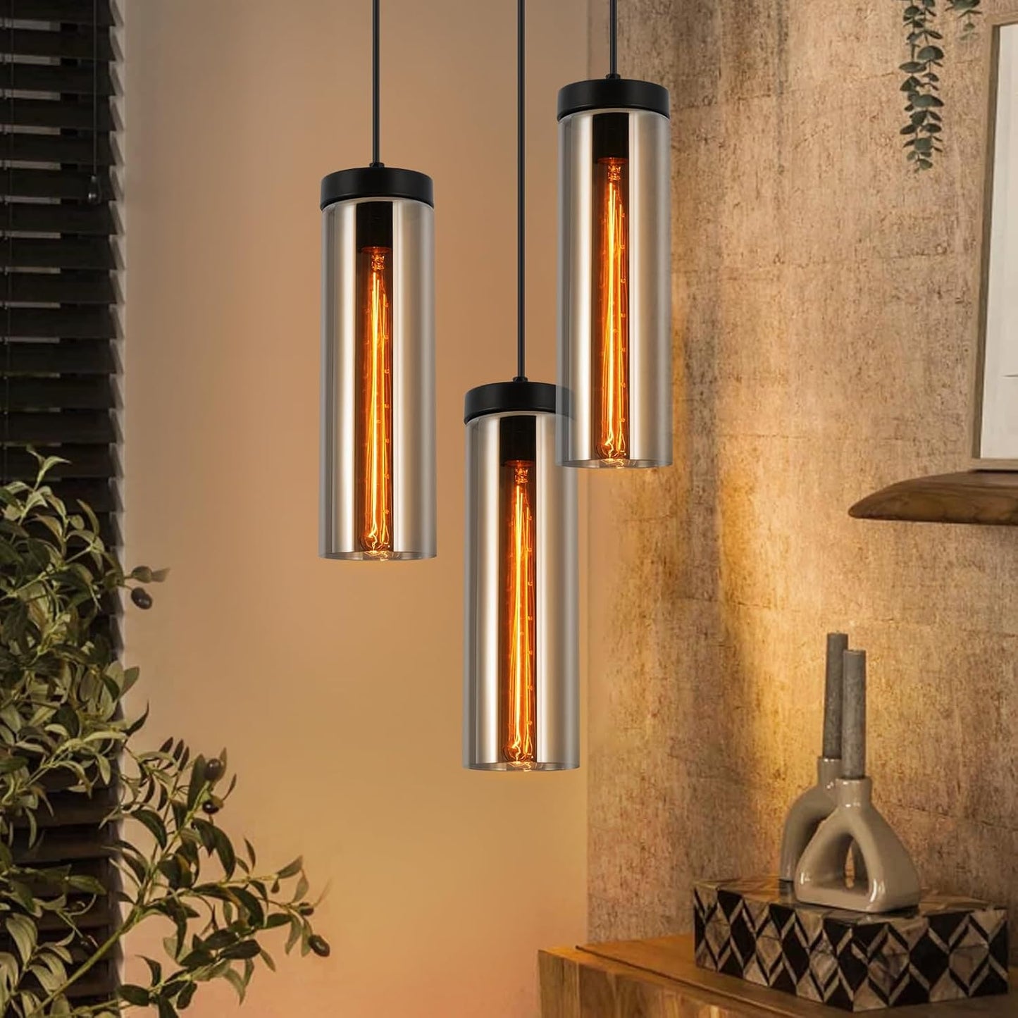 H?ngelampe Esstischlampe Schwarz - 3 Flammig Pendelleuchte Esstisch H?henverstellbar E27 h?ngeleuchte H?ngend Glas f¨¹r K¨¹chen Schlafzimmer Wohnzimmer (ohne Leuchtmittel)