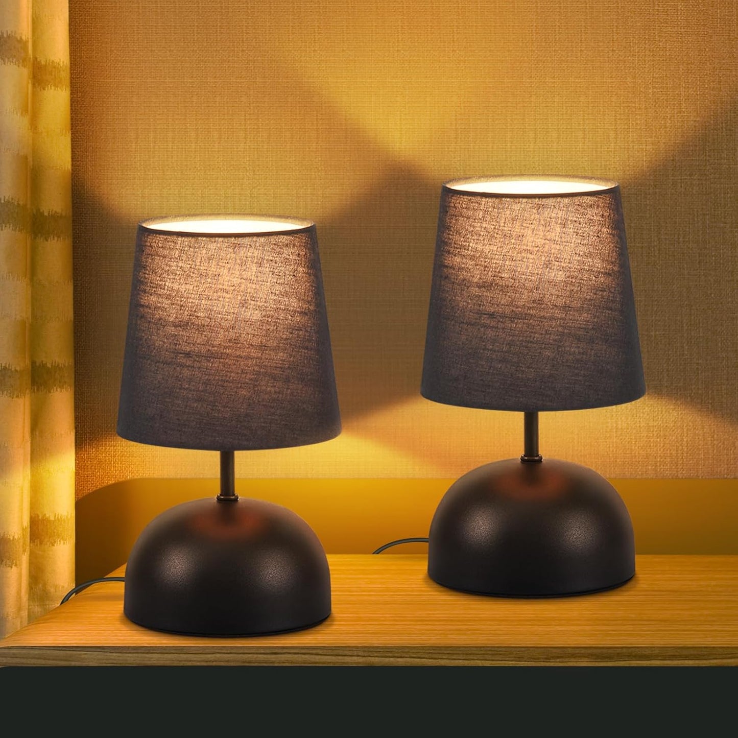 Nachttischlampe 2er Set Tischlampe mit Kabel - Tischleuchte Schwarz Klein Nachtlampe Schlafzimmer Stoff Bettlampe Modern Design Schreibtischlampe f¨¹r Wohnzimmer B¨¹ro Bett Tisch Fenster Hotel
