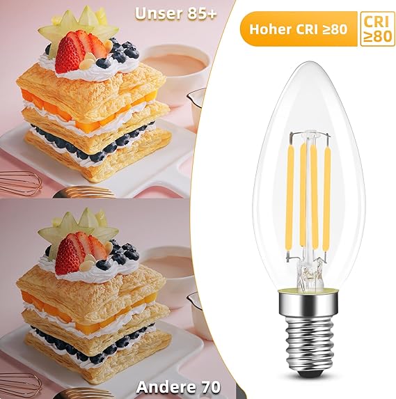ZMH 6 St¨¹ck LED E14 Gl¨¹hbirne Leuchtmittel: Warmwei? Lampe kerze 4W 2700K Filament Birne Retro Edison C35 Gl¨¹hlampe Vintage Light Bulb Glas Energiesparlampe - Nicht Dimmbar