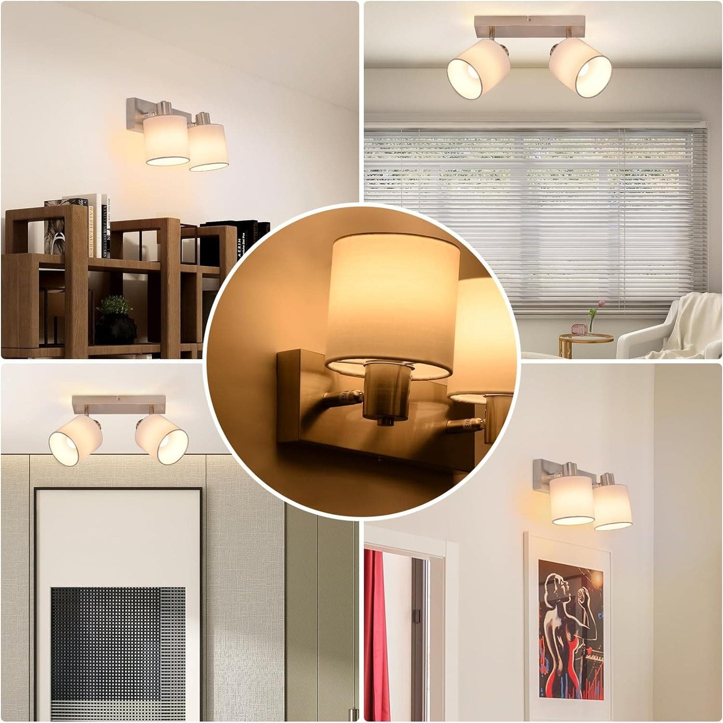 ZMH Deckenlampe 2 Flammig Deckenstrahler Flur - Deckenleuchte Modern Deckenspot E14 Silber Schwenkbar 350¡ã MAX.40W K¨¹chelampe Stoffschrim f¨¹r Wohnzimmer Schlafzimmer