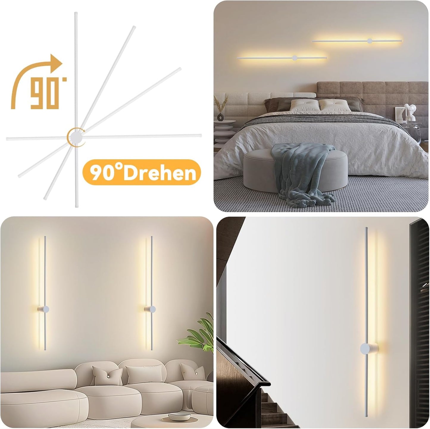 ZMH Wandlampe LED Wandleuchte Innen - Modern Flurlampe 100CM Lang Treppenhauslampe Warmweiß 3000K Schwenkbar Bettlampe Wandbeleuchtung für Flur Treppenhaus Schlafzimmer Wohnzimmer Küche Kinderzimmer