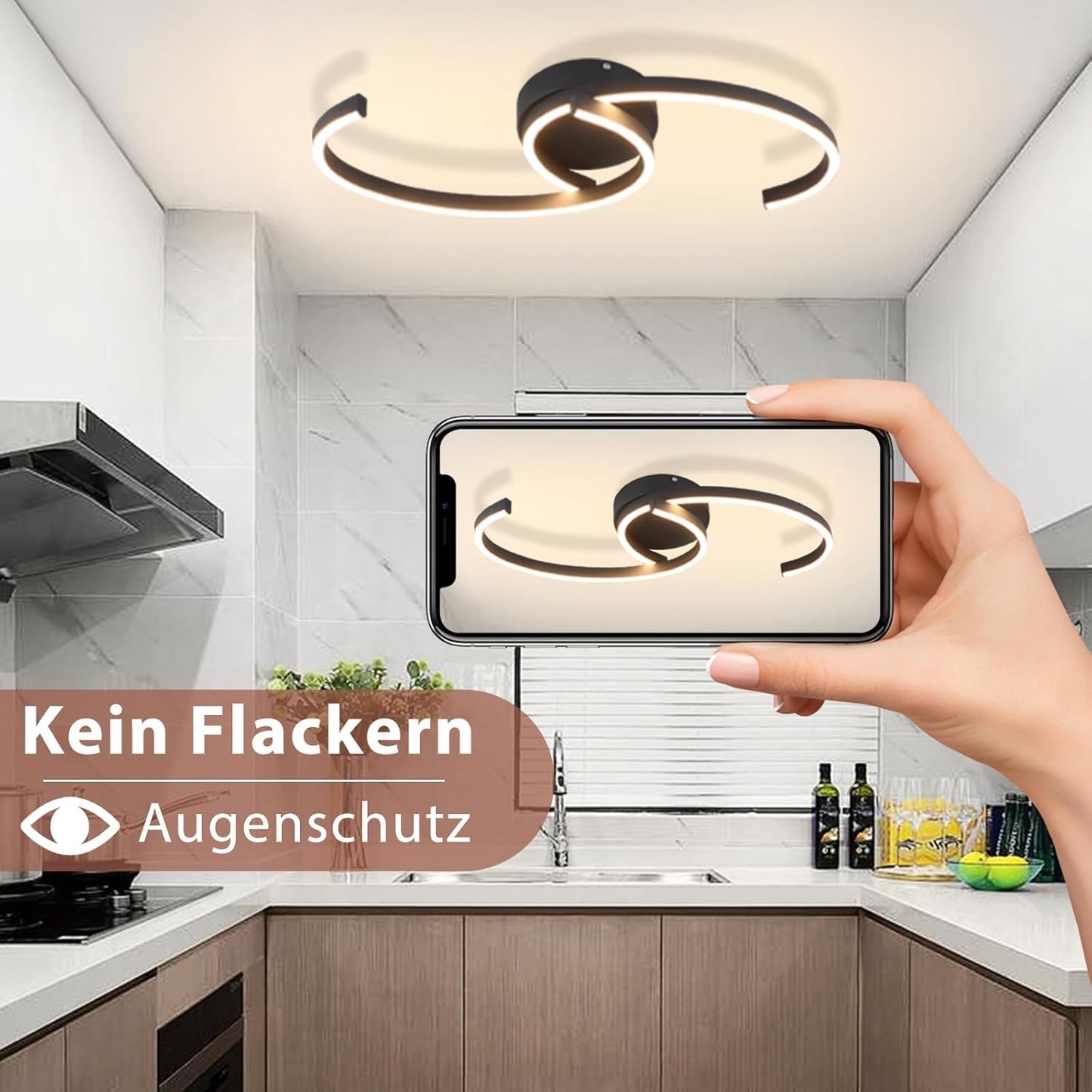 ZMH Deckenlampe LED Deckenleuchte Wohnzimmer - 24W Modern Design Wohnzimmerlampe Schwarz 3000K Warmweiß Küchenlampe Flur Schlafzimmerlampe 330° Drehbarer Metall Deckenleuchten für Küche Büro