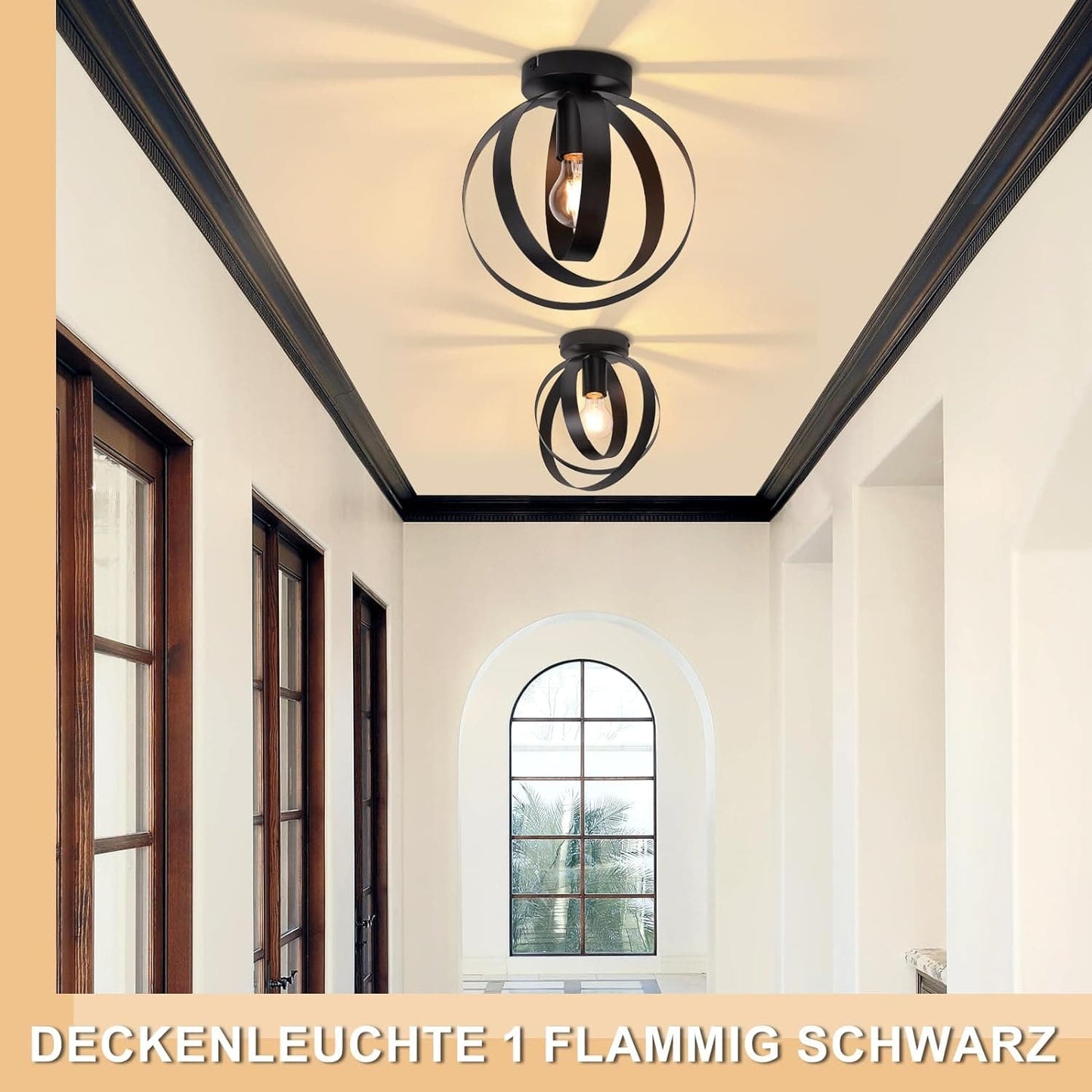 ZMH Deckenleuchte Industrial Schwarz Deckenlampe - Flurlampe Vintage Metall Innen E27 Fassung Retro Schwenkbar Lampenschirm Beleuchtung f¨¹r Flur Gang Korridor Schlafzimmer Esszimmer Max.40W