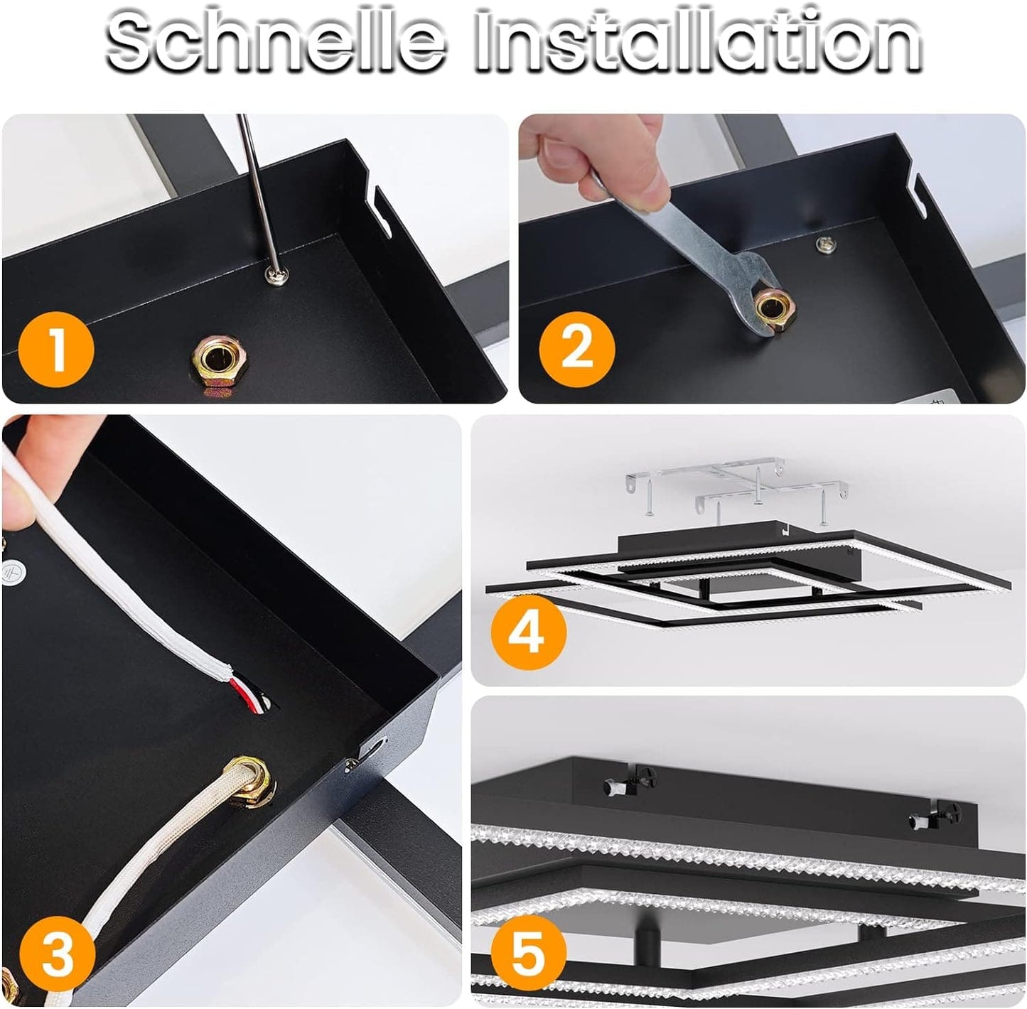 ZMH Deckenlampe LED Wohnzimmer Deckenleuchte: Dimmbar Schwarz Wohnzimmerlampe mit Fernbedienung Schlafzimmerlampe Modern Design K¨¹chenlampe 52W Flurlampe f¨¹r Schlafzimmer K¨¹che Flur Esszimmer