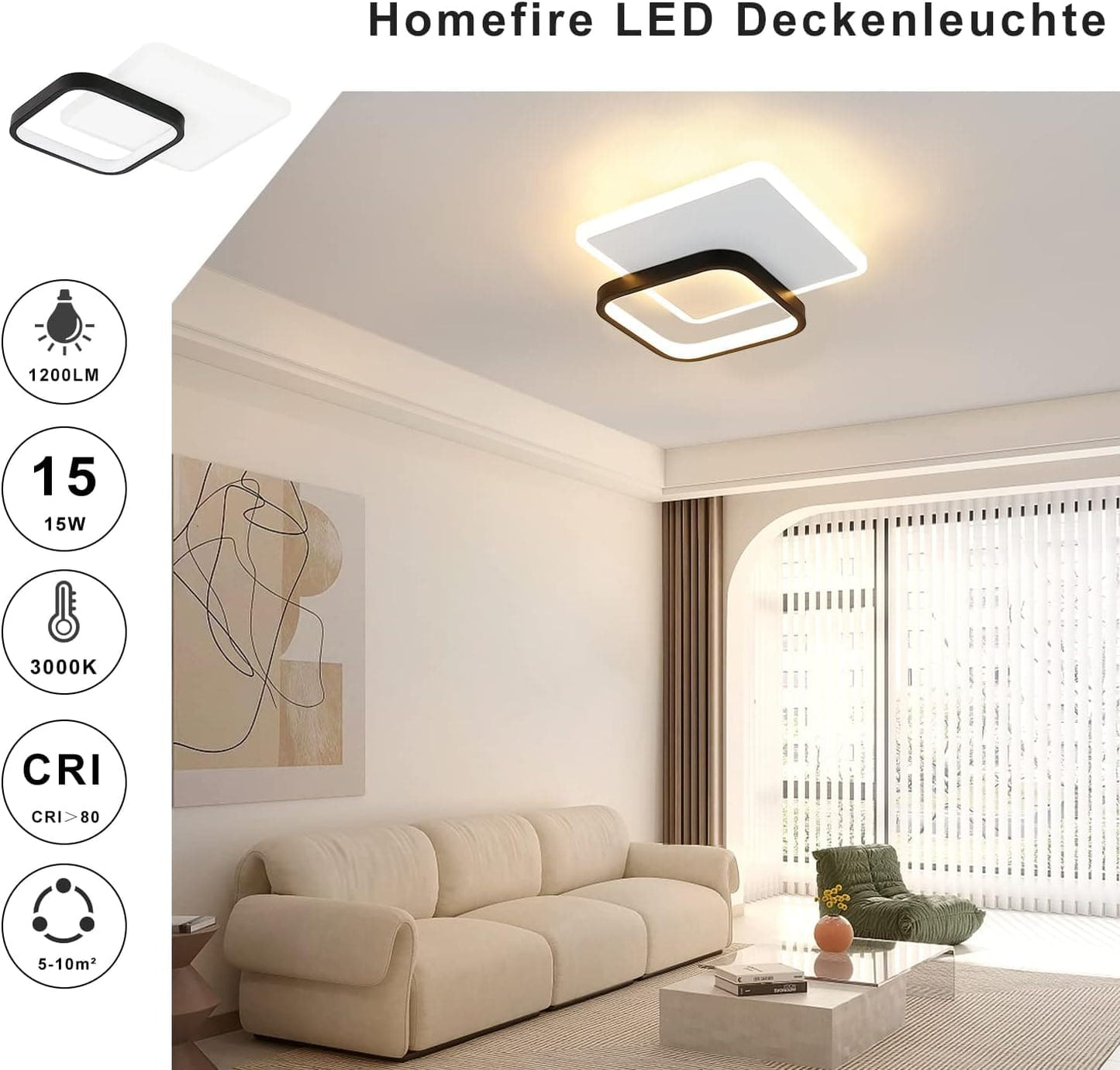 ZMH LED Deckenlampe Schlafzimmer Deckenleuchte - 3000K Warmwei? Schlafzimmerlampe 15W Acryl Modern Wohnzimmerlampe Rund Schwarz Design Deckenbeleuchtung f¨¹r Wohnzimmer Esszimmer K¨¹che Flur