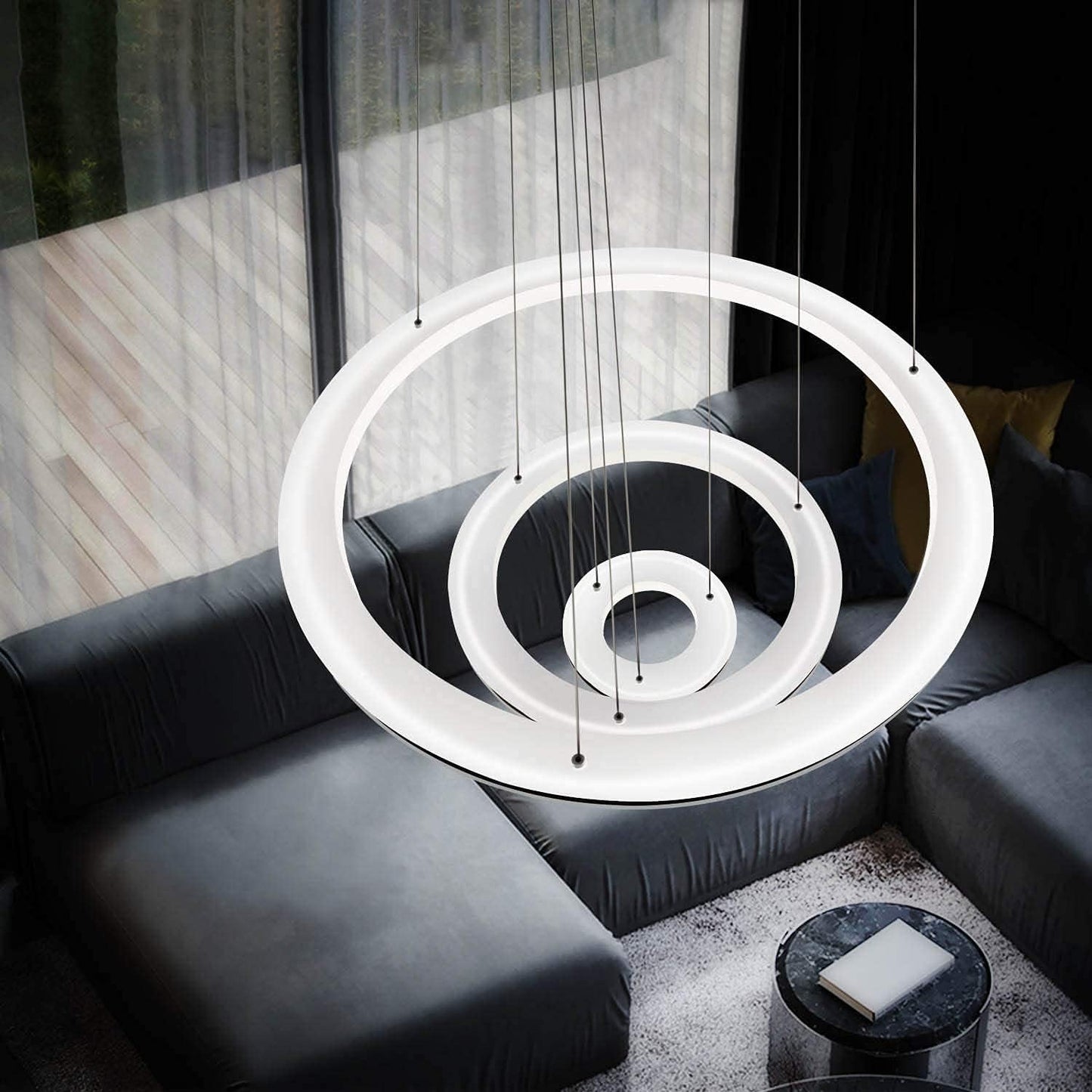 ZMH Moderne LED Pendelleuchte esstisch 60 W Led 3-Ring led dimmbar Fernbedienung H?ngeleuchte Wohnzimmer Deckenleuchte Schlafzimmer H?henverstehbar H?ngelampe Kronleuchte