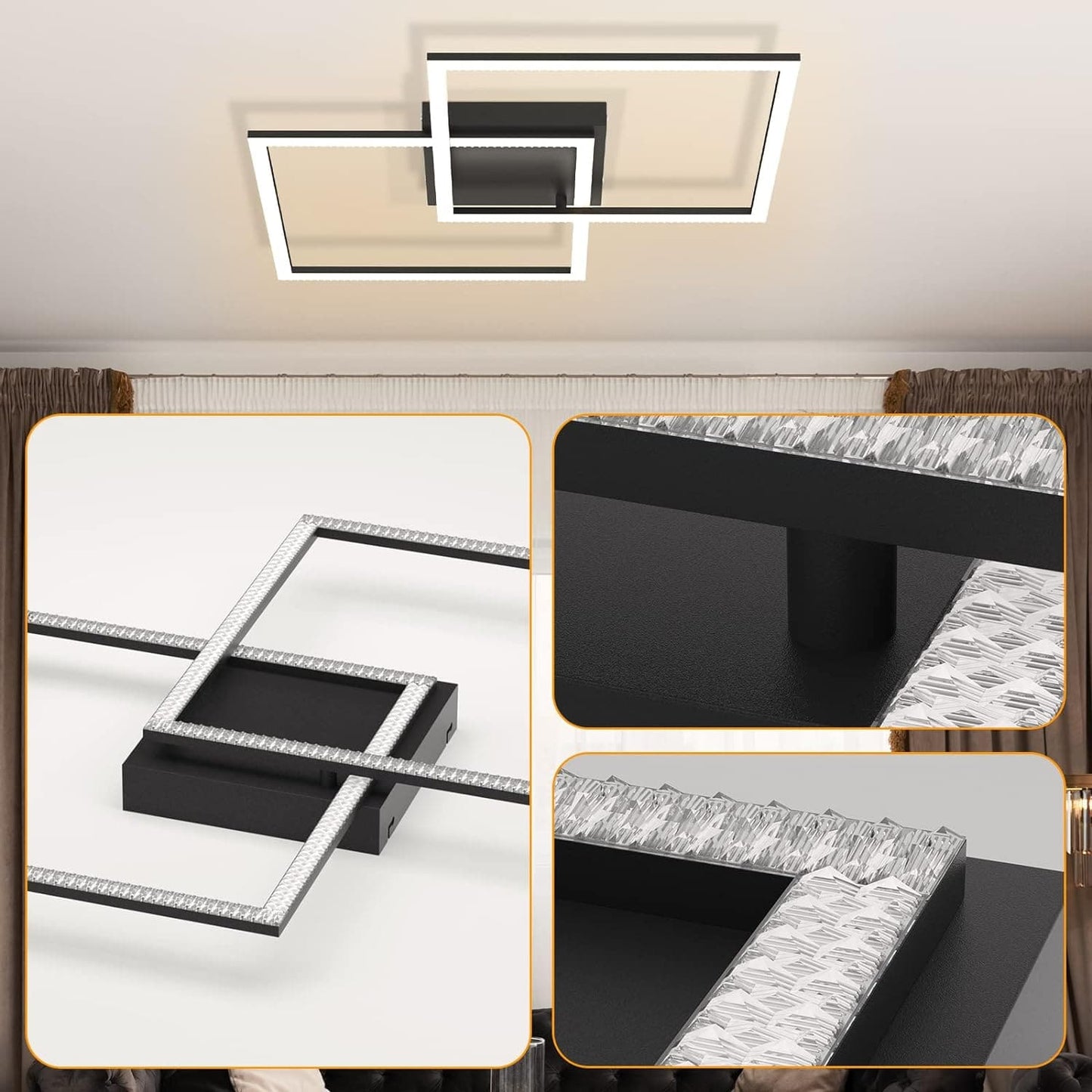 ZMH Deckenlampe LED Wohnzimmer Deckenleuchte: Dimmbar Schwarz Wohnzimmerlampe mit Fernbedienung Schlafzimmerlampe Modern Design K¨¹chenlampe 52W Flurlampe f¨¹r Schlafzimmer K¨¹che Flur Esszimmer
