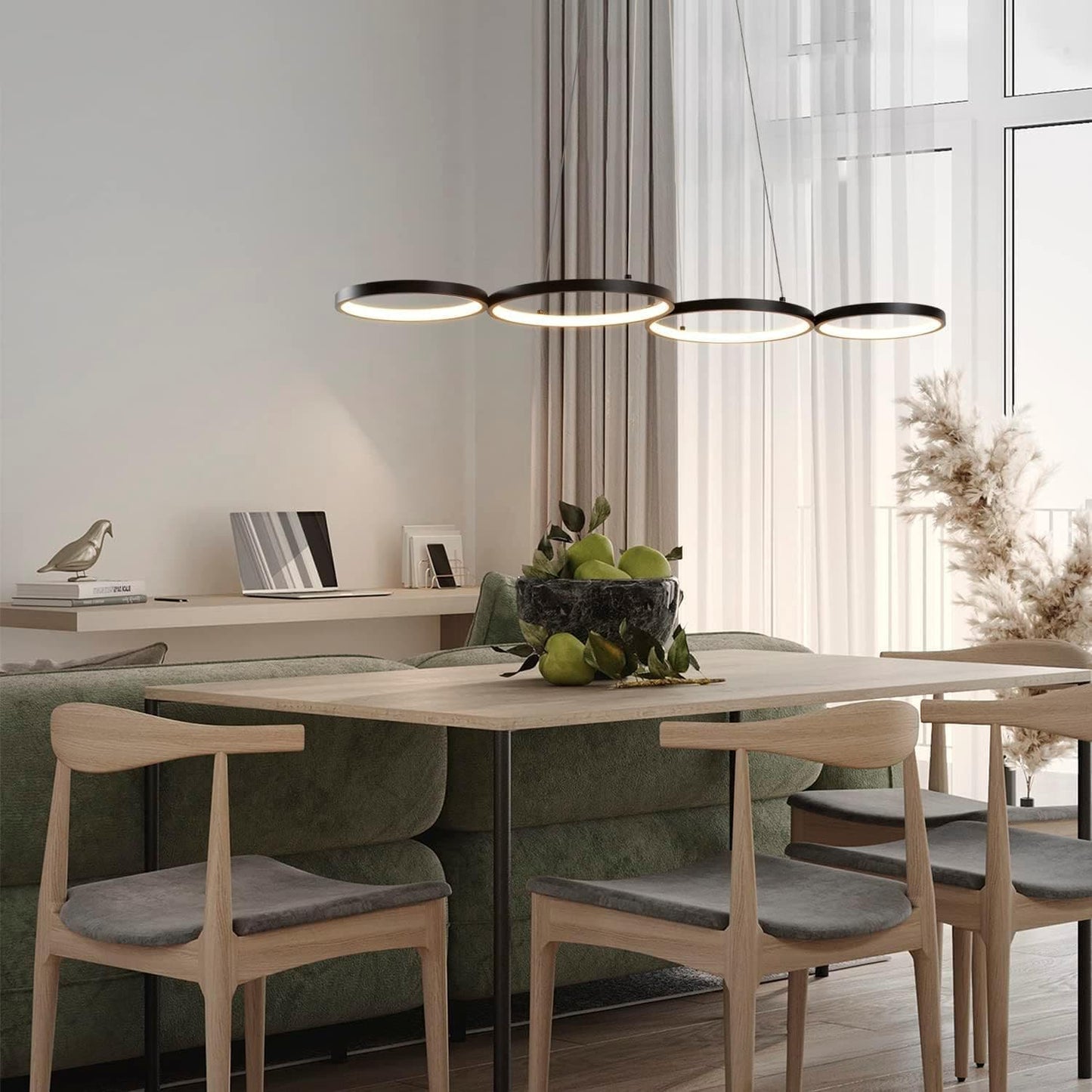 ZMH Pendellampe LED Pendellampe Dimmbar mit Fernbedienung Esstischlampe Esstisch Schwarz H?ngelampe Ring 54W H?henverstellbar Pendelleuchte f¨¹r Wohnzimmer Schlafzimmer Arbeitszimmer B¨¹ro Esszimmer