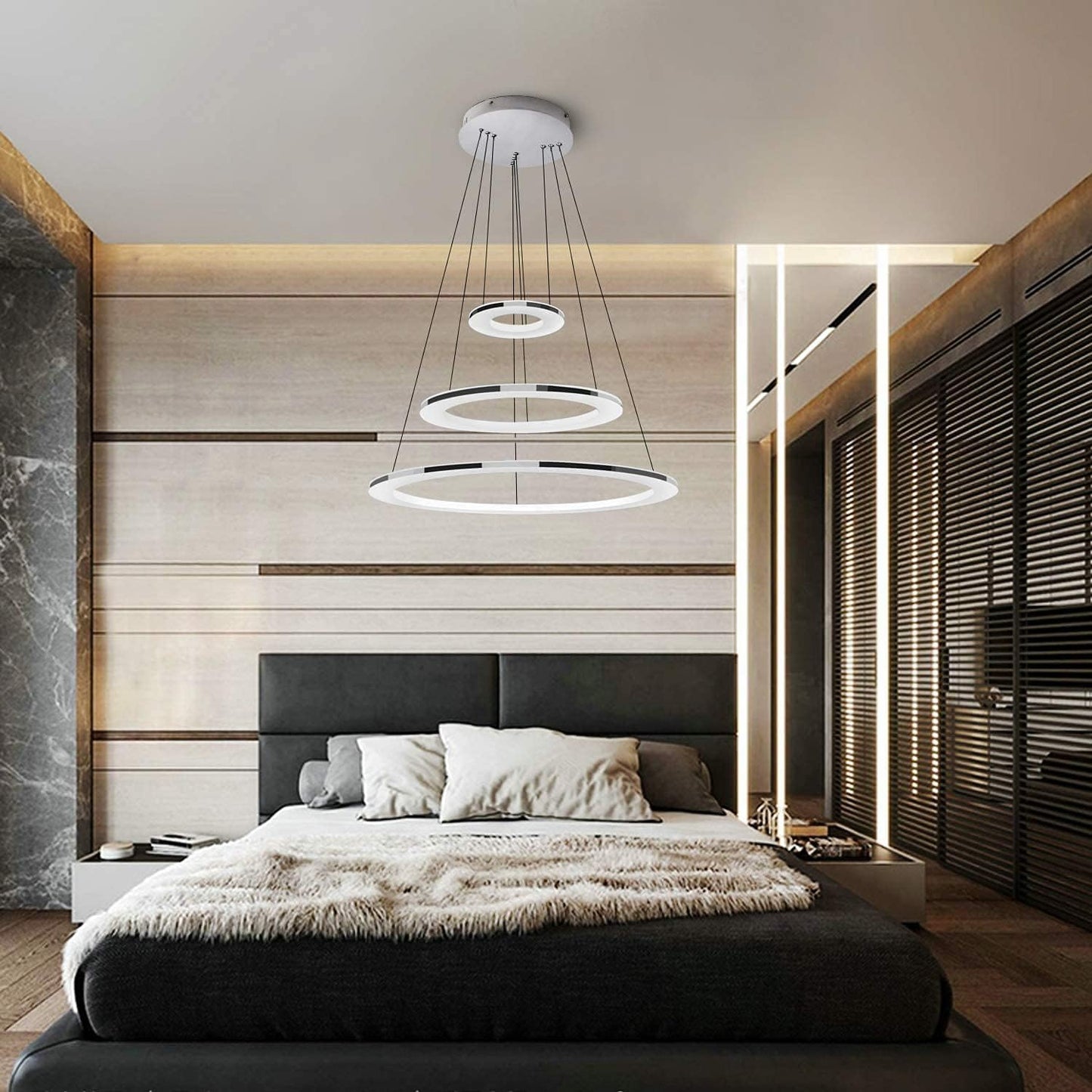 ZMH Moderne LED Pendelleuchte esstisch 60 W Led 3-Ring led dimmbar Fernbedienung H?ngeleuchte Wohnzimmer Deckenleuchte Schlafzimmer H?henverstehbar H?ngelampe Kronleuchte