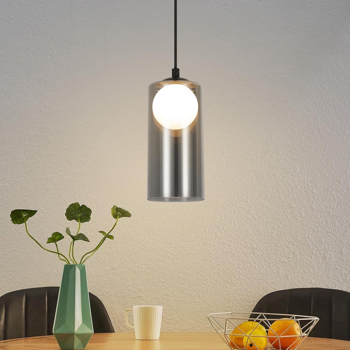H?ngelampe Esstisch Pendelleuchte Schwarz- 1 Flammig Nachtisch H?ngeleuchte Glas Vintage Esstischlampe H?ngend G9 Pendellampe H?henverstellbar f¨¹r Wohnzimmer Schlafzimmer (ohne Leuchtmittel)