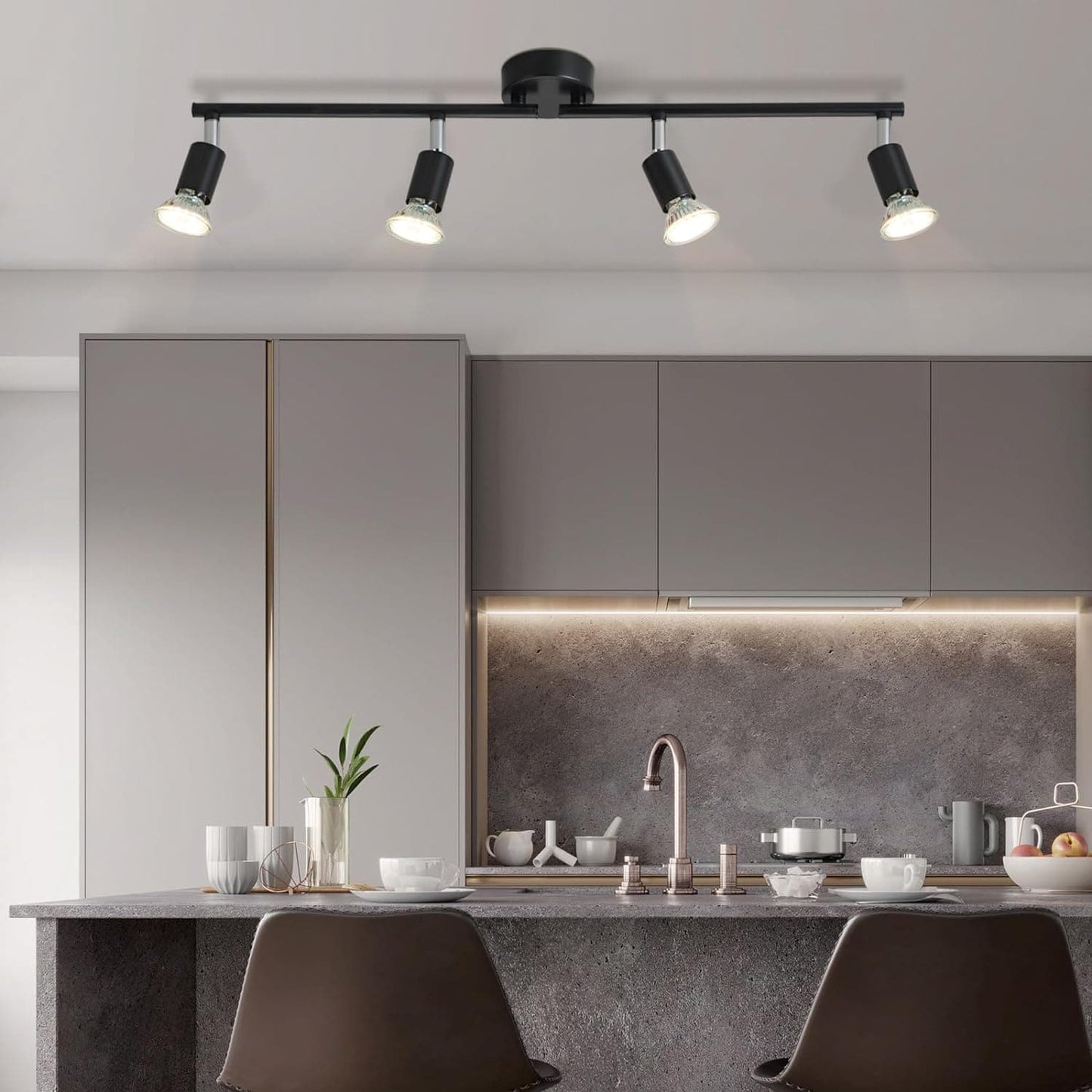 ZMH LED Deckenstrahler 4 Flammig Wohnzimmer - Schwarz Deckenleuchte Modern Deckenlampe GU10 Deckenspot Schwenkbar 350¡ãDrehbar Spot Strahler Decke Schlafzimmer K¨¹che Flur Ohne Leuchtmittel