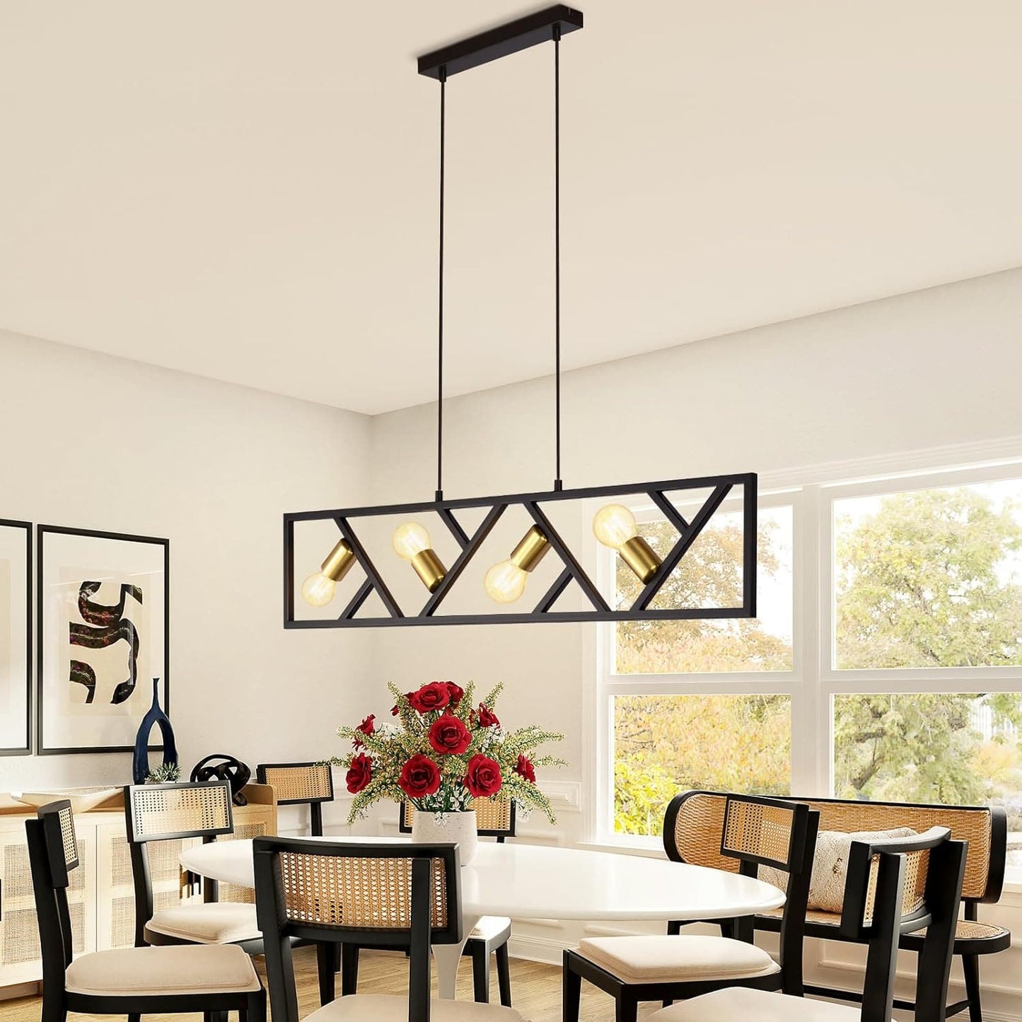 ZMH Pendelleuchte Esszimmer H?ngelampe 4 Flammig - H?ngeleuchte Schwarz Vintage E27 H?ngend Eckig Modern Pendellampe H?henverstellbar Metall f¨¹r Wohnzimmer Schlafzimmer Arbeitszimmer K¨¹che