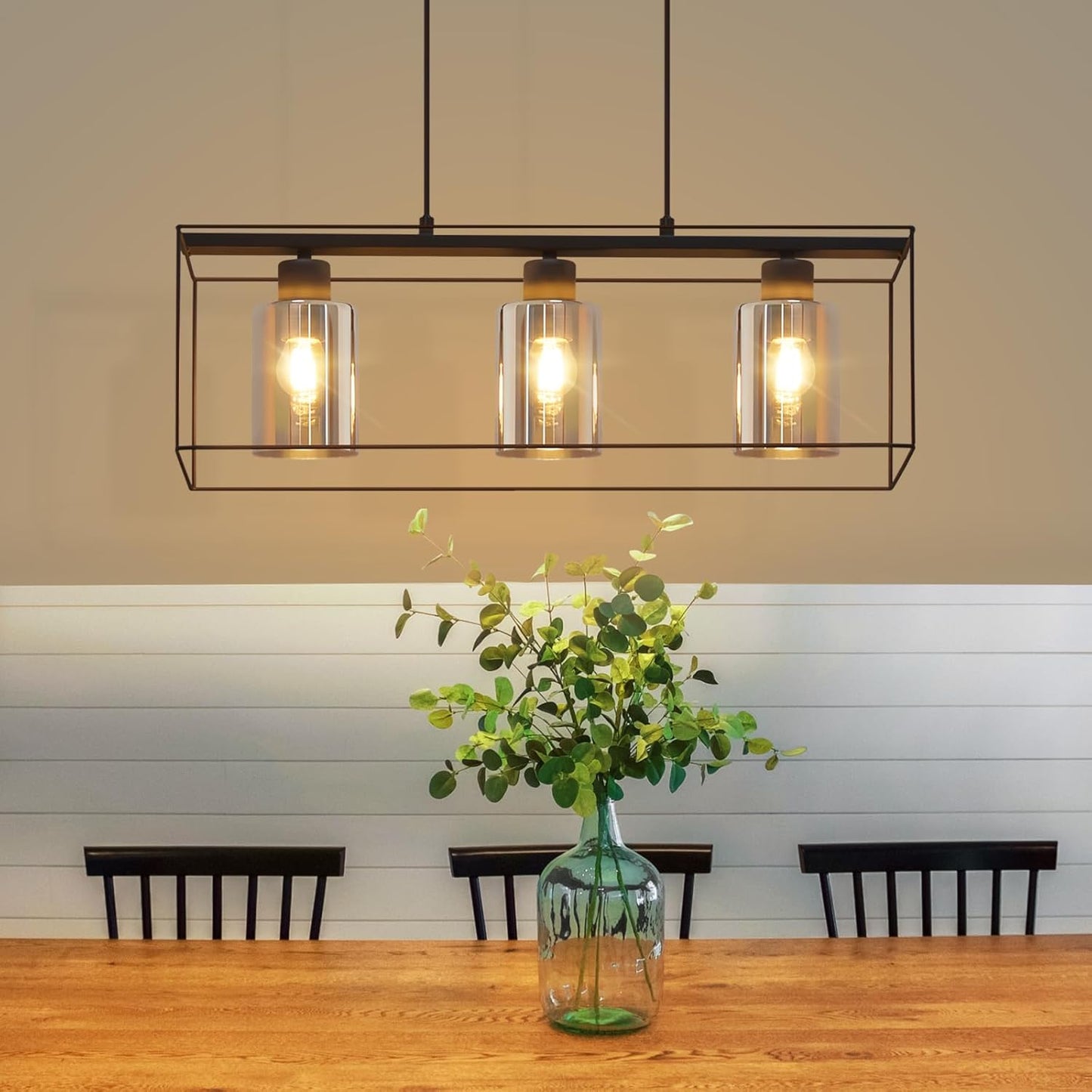 Pendelleuchte Esstisch H?ngelampe Vintage - Rauchschwarz Glas H?ngeleuchte 3 Flammig E27 Esstischlampe H?ngend Metall Retro Esszimmerlampe Industrial f¨¹r Esszimmer k¨¹che (ohne Leuchtmittel)