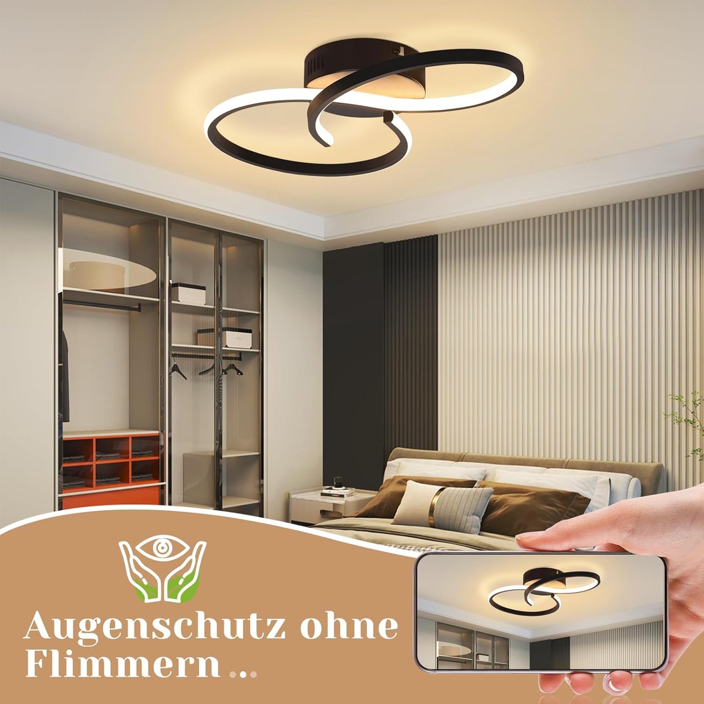 ZMH Deckenleuchte Wohnzimmer Deckenlampe Schlafzimmer: Modern Wohnzimmerlampe Schwarz 12W Design Schlafzimmerlampe Innen 3000K Küchenlampe Warmweiß Deckenbeleuchtung LED für Flur Küche