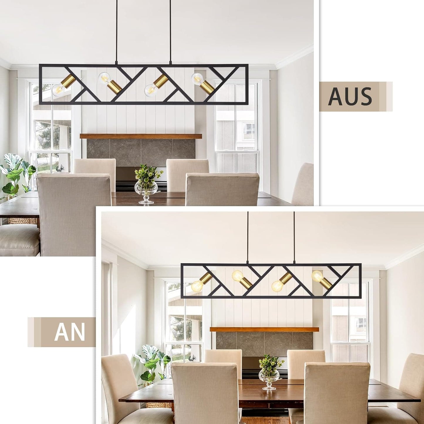 ZMH Pendelleuchte Esszimmer H?ngelampe 4 Flammig - H?ngeleuchte Schwarz Vintage E27 H?ngend Eckig Modern Pendellampe H?henverstellbar Metall f¨¹r Wohnzimmer Schlafzimmer Arbeitszimmer K¨¹che