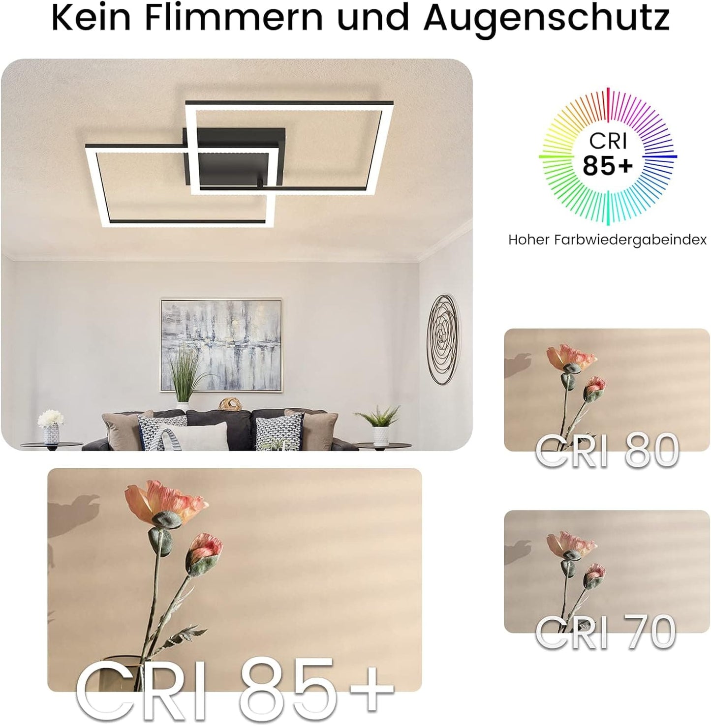 ZMH Deckenlampe LED Wohnzimmer Deckenleuchte: Dimmbar Schwarz Wohnzimmerlampe mit Fernbedienung Schlafzimmerlampe Modern Design K¨¹chenlampe 52W Flurlampe f¨¹r Schlafzimmer K¨¹che Flur Esszimmer