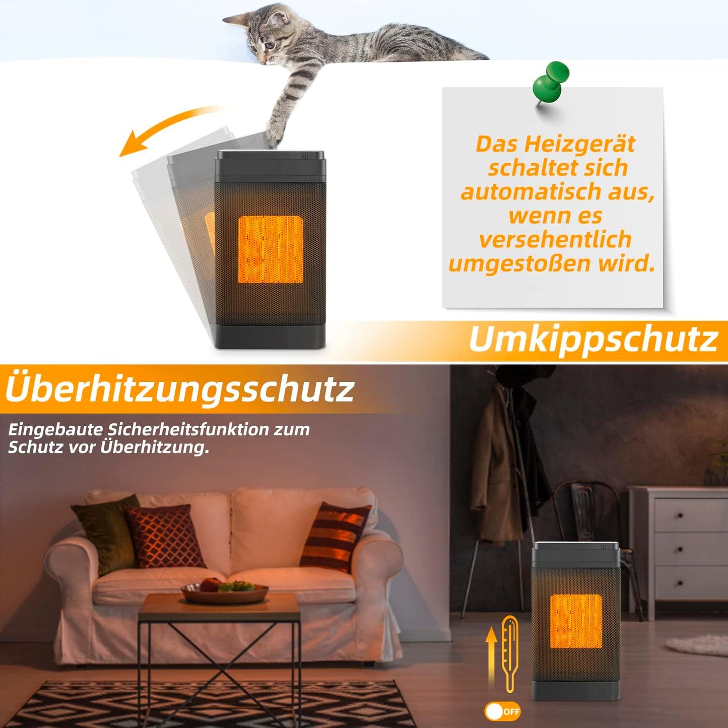Heizl¨¹fter, energiesparend und leise, mit Thermostat ¨C Keramikheizung, 1500 W, elektrische Heizung, PTC-Elektroheizung mit Fernbedienung, 12-Stunden-Timer, ¨¹berhitzungs- und Kippschutz, 70¡ã-Oszillation
