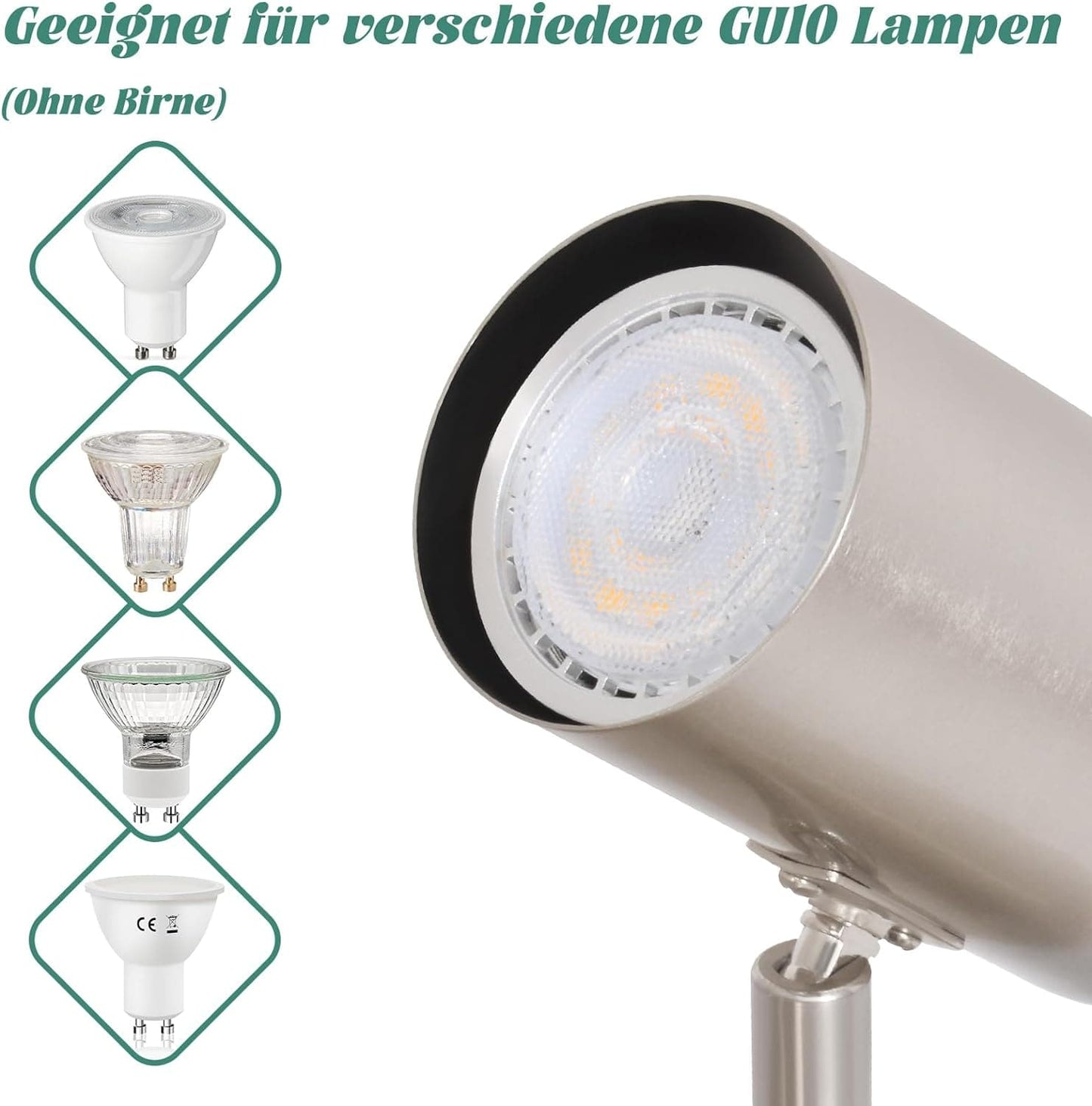 ZMH LED Deckenleuchte 2 Flammig GU10 - Deckenstrahler Schwenkbar 330¡ã Nickel Flur Deckenlampe Innen Modern Deckenspots Wandstrahler f¨¹r K¨¹che, Schlafzimmer, Wohnzimmer, Ohne Leuchtmittel