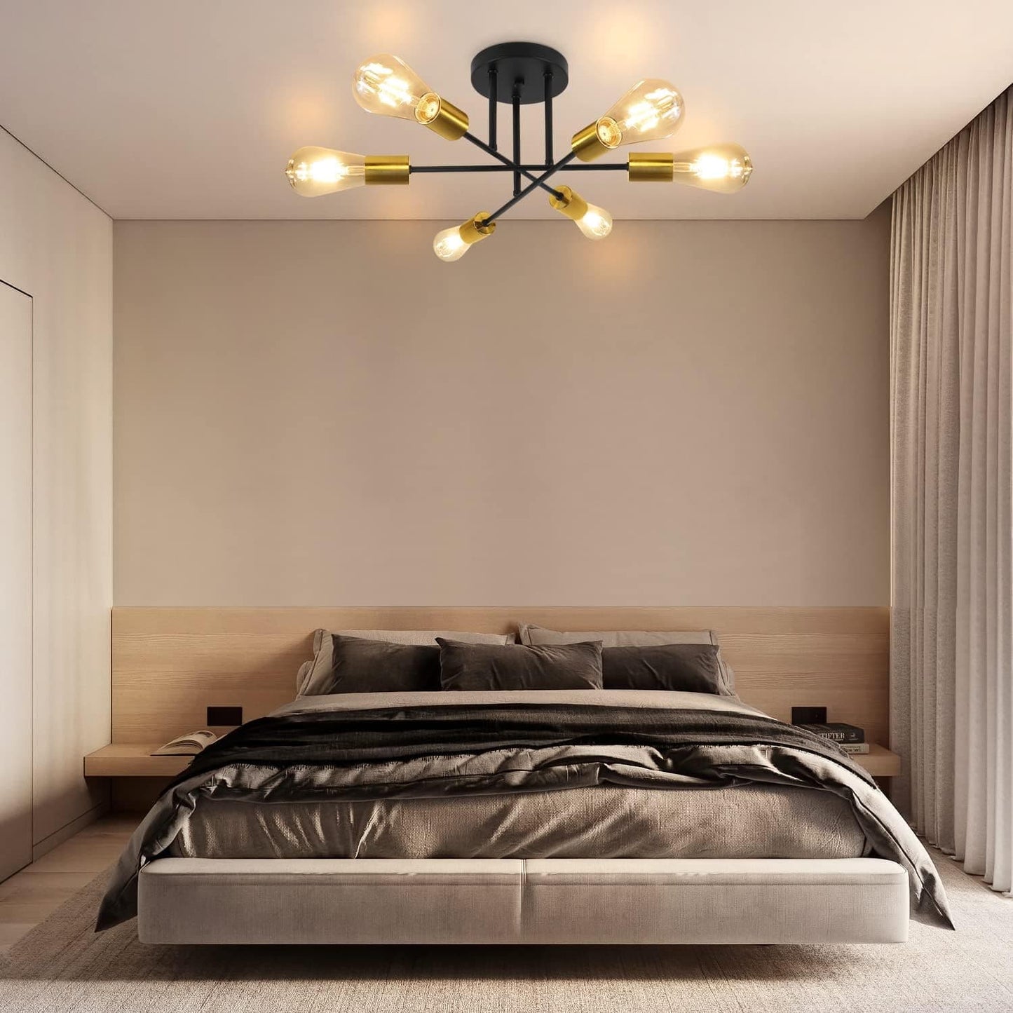 ZMH Deckenlampe Vintage Deckenleuchte Retro - 6 Flammig Wohnzimmerlampe Industrial E27 Schwarz-Gold aus Metall Schlafzimmerlampe f¨¹r Schlafzimmer K¨¹che Esszimmer Wohnzimmer