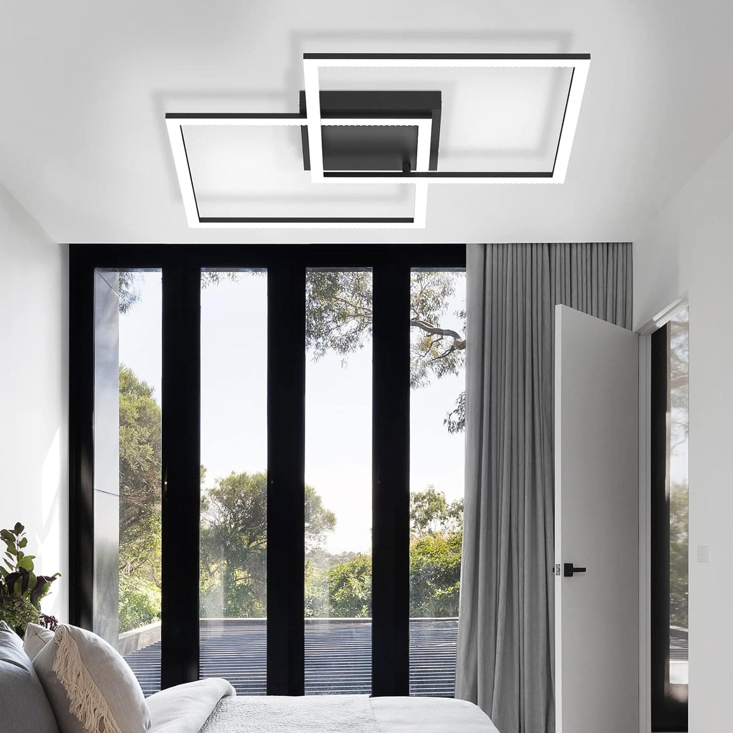 ZMH Deckenlampe LED Wohnzimmer Deckenleuchte: Dimmbar Schwarz Wohnzimmerlampe mit Fernbedienung Schlafzimmerlampe Modern Design K¨¹chenlampe 52W Flurlampe f¨¹r Schlafzimmer K¨¹che Flur Esszimmer