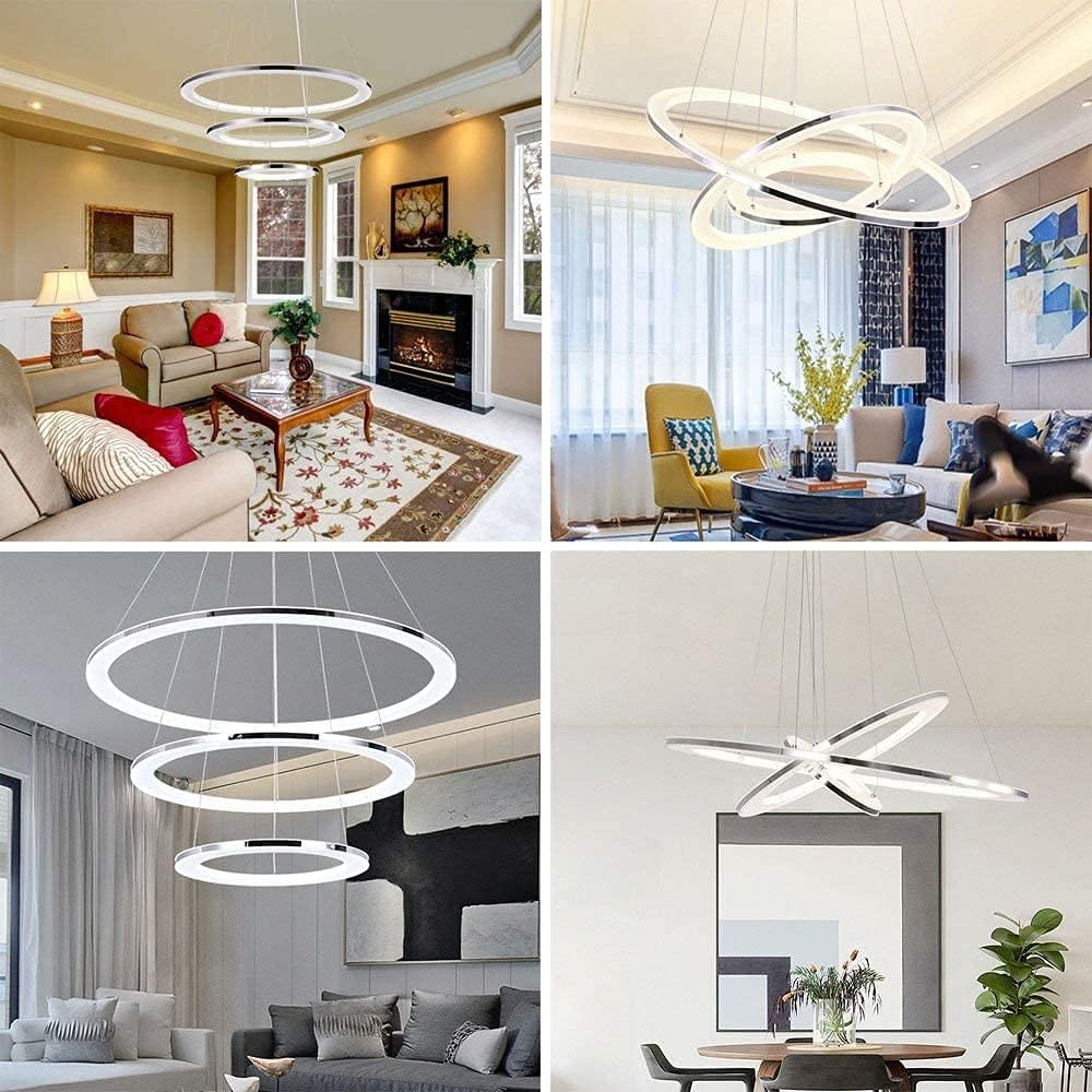 ZMH Moderne LED Pendelleuchte esstisch 60 W Led 3-Ring led dimmbar Fernbedienung H?ngeleuchte Wohnzimmer Deckenleuchte Schlafzimmer H?henverstehbar H?ngelampe Kronleuchte