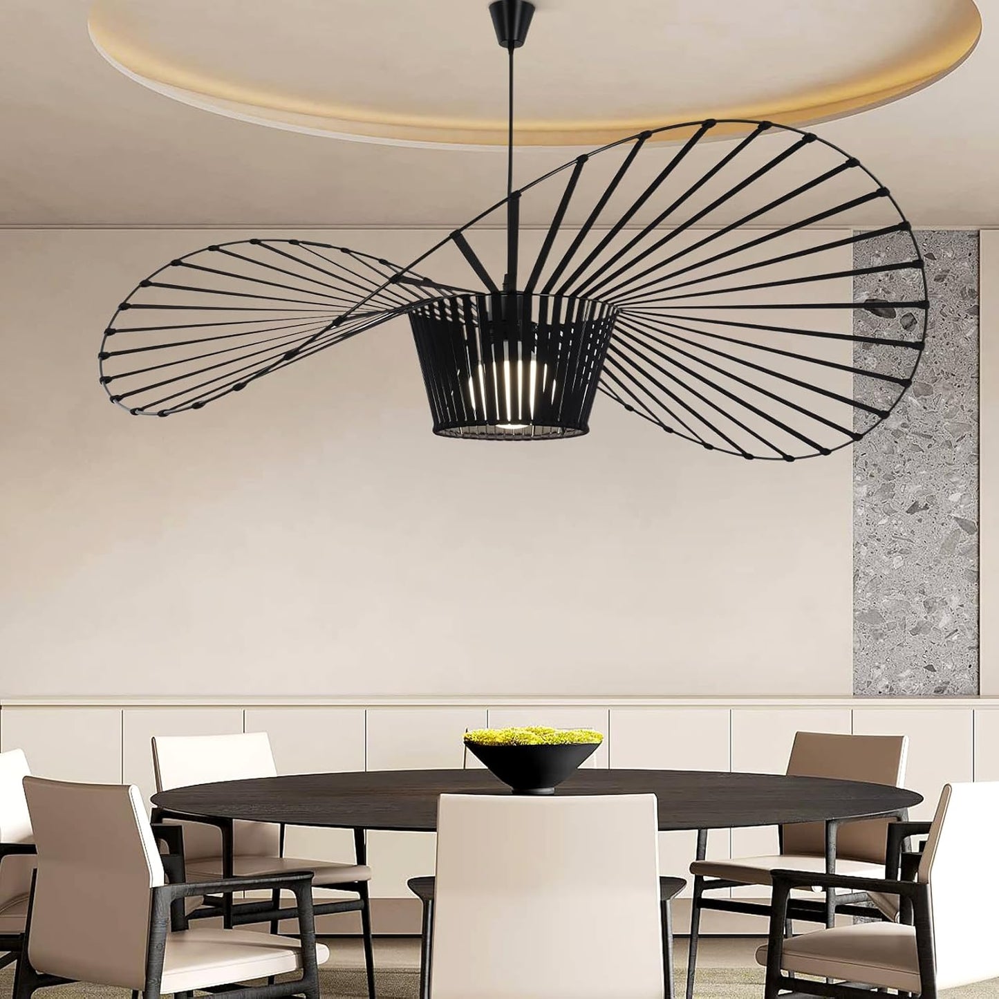 ZMH Vertigo Pendelleuchte 140CM E27 - Modern Schwarz Kronleuchter Wohnzimmer Retro H?ngelampe Glasfiberstahl + Polyurethan Esstischlampe Hut H?ngeleuchte Max. 40W Ohne Leuchtmittel