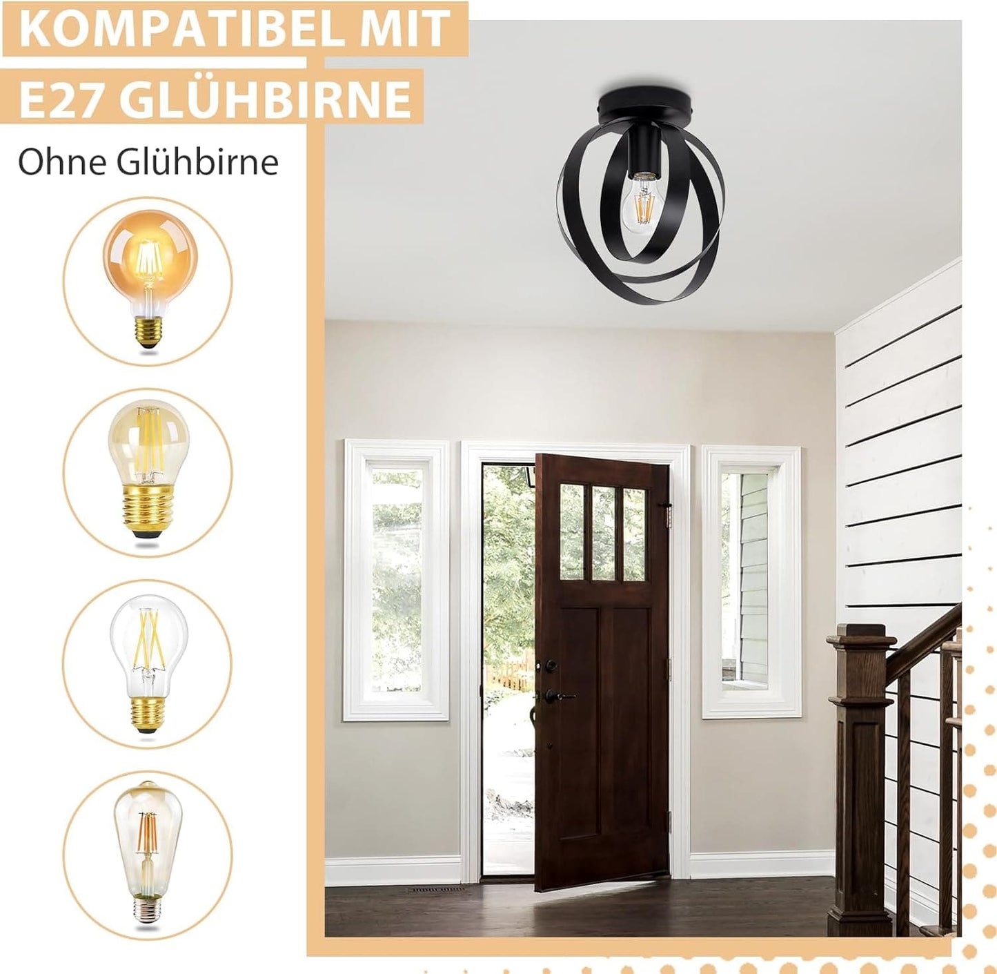 ZMH Deckenleuchte Industrial Schwarz Deckenlampe - Flurlampe Vintage Metall Innen E27 Fassung Retro Schwenkbar Lampenschirm Beleuchtung f¨¹r Flur Gang Korridor Schlafzimmer Esszimmer Max.40W
