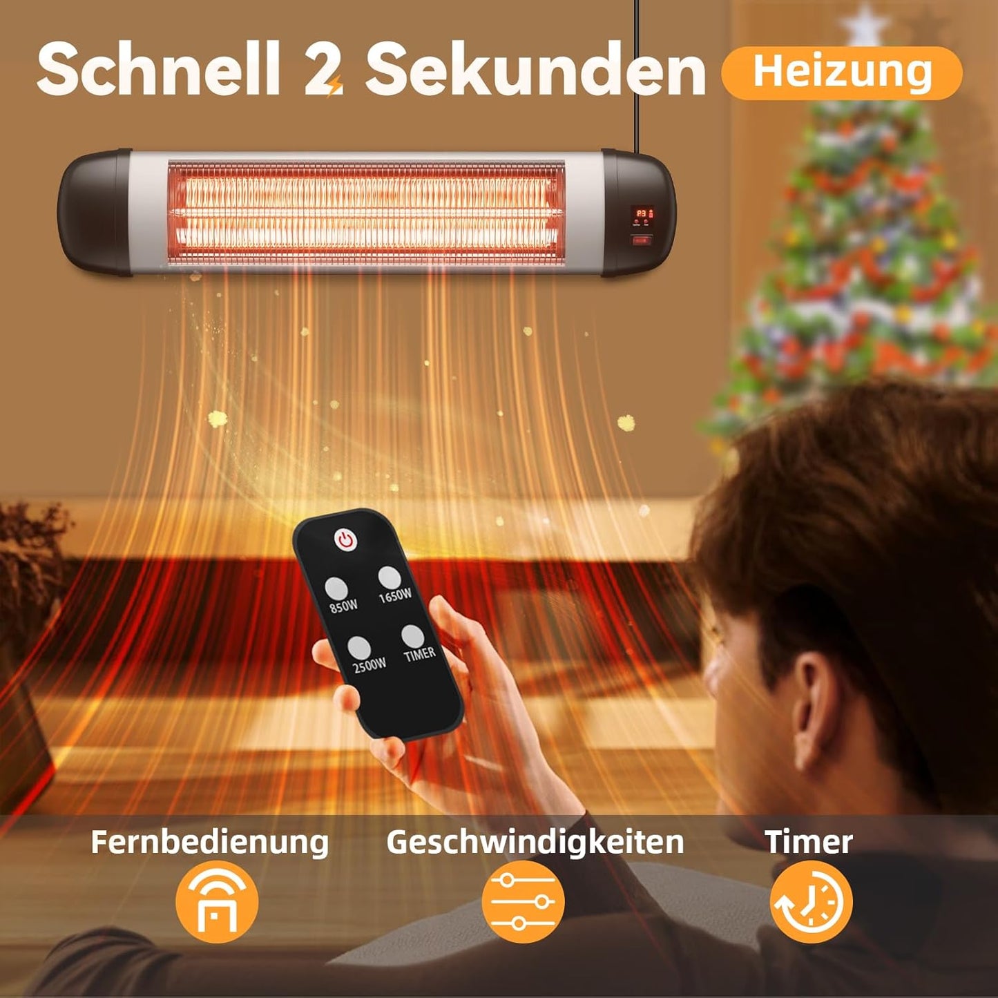 ZMH Terrassen-Infrarotheizung ¨C 2500 W Infrarot-Heizung f¨¹r den Au?enbereich mit Fernbedienung, elektrische Heizung, Wandmontage, 3-stufige Heizung, Au?en-Terrassenheizung f¨¹r Badezimmer, Balkon, Garten