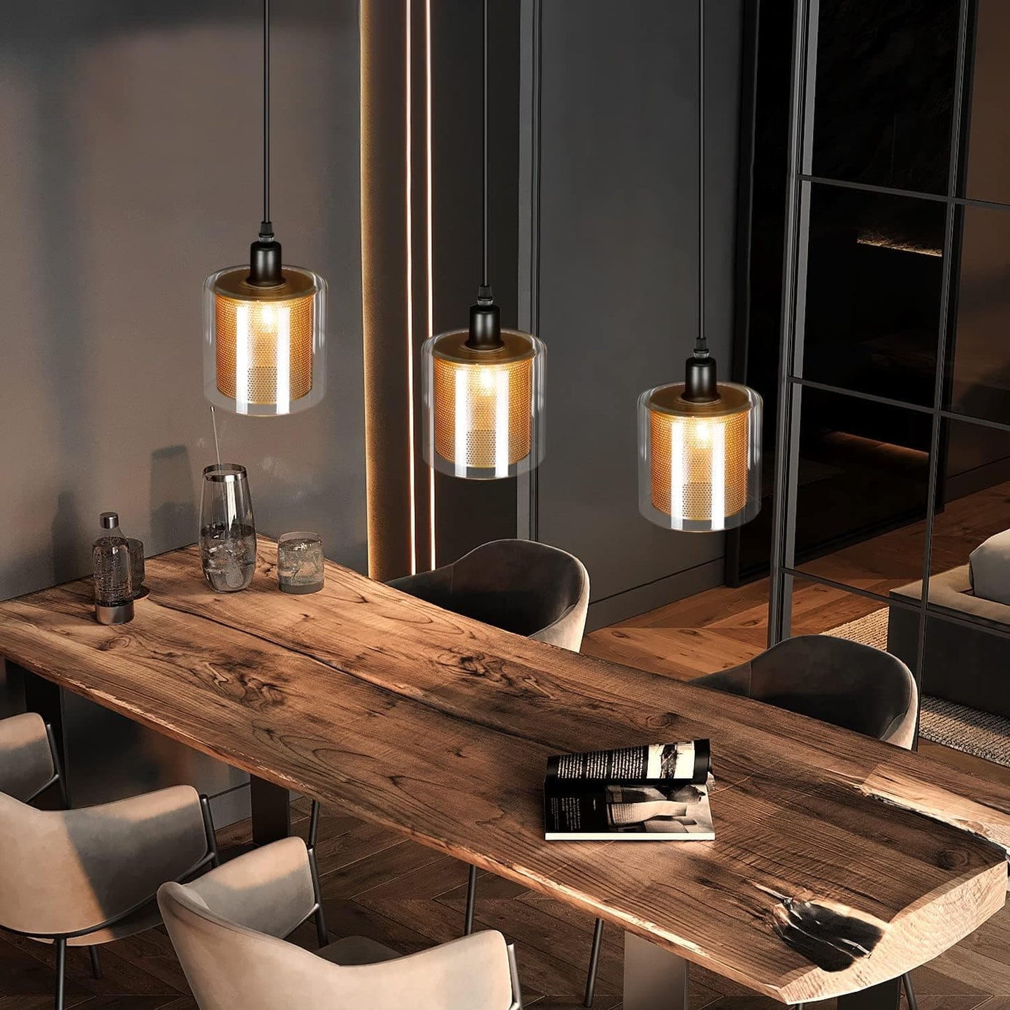 ZMH Vintage Pendelleuchte esstisch H?ngelampe - 1 Flammig E14 Max. 40W H?ngeleuchte Retro Pendellampe aus Glas Metall Schwarz Gold Industrial Esstischlampe K¨¹che Schlafzimmer Wohnzimmer Esszimmer