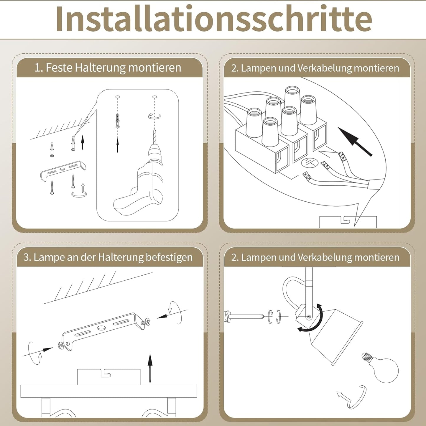 ZMH Deckenstrahler 1/2 Flammig Schwarz/Weiß: Deckenlampe Vintage Schwenkbar 350° MAX.25W E14 Fassung Industrial Spotbalken für Wohnzimmer Schlafzimmer Büro (ohne Leuchtmittel)