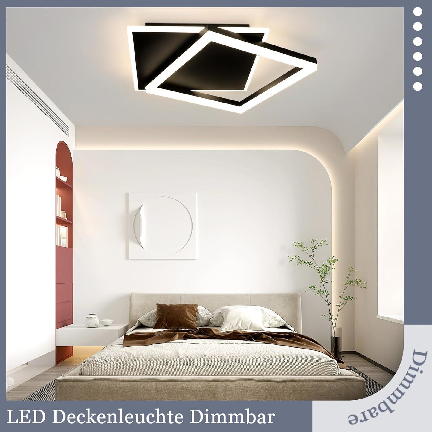 ZMH Deckenlampe LED Deckenleuchte Schlafzimmer - Schwarz Wohnzimmerlampe dimmbar 42W Modern Schlafzimmerlampe mit Fernbedienung eckig Deckenbeleuchtung aus Acryl für Wohnzimmer Küche Esszimmer