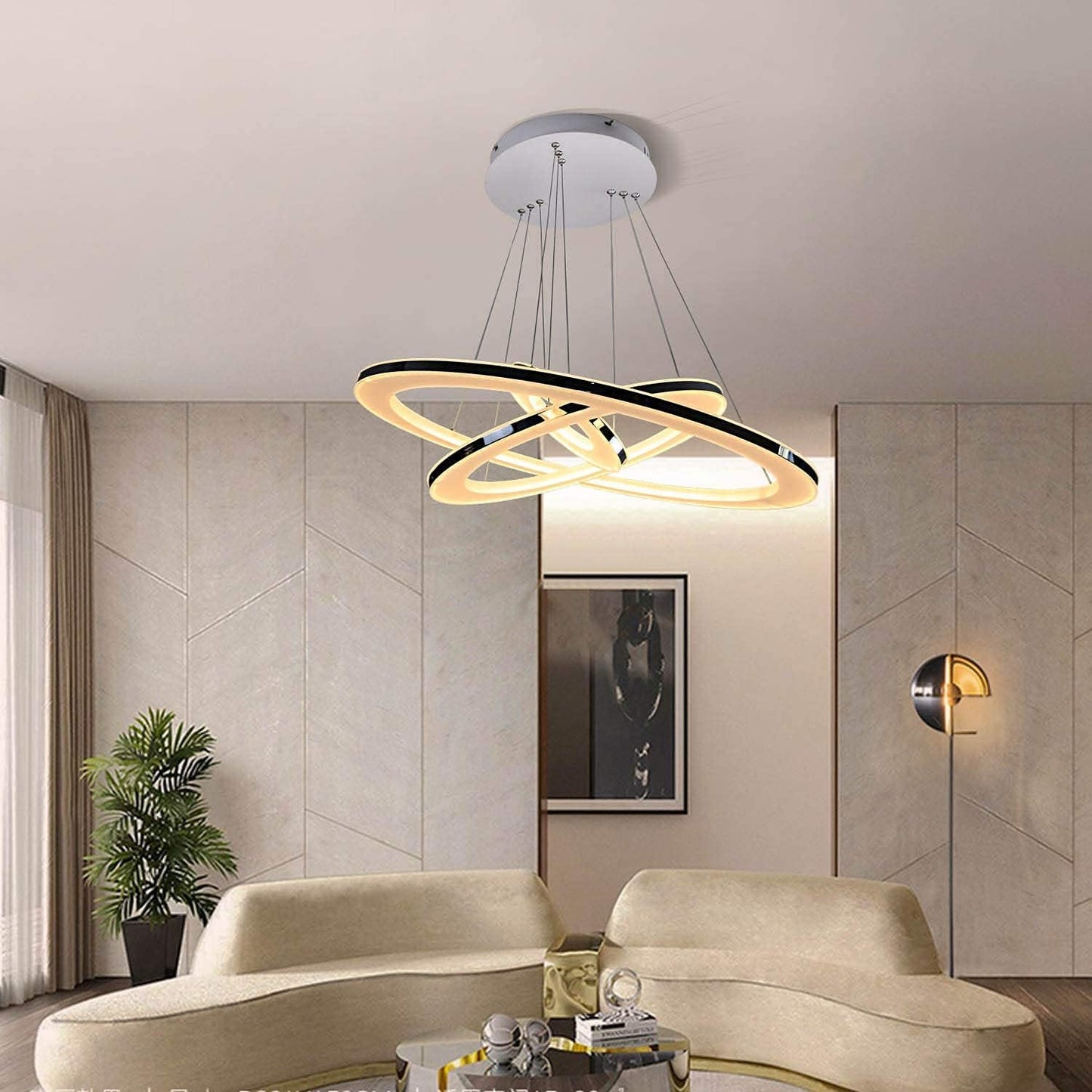 ZMH Moderne LED Pendelleuchte esstisch 60 W Led 3-Ring led dimmbar Fernbedienung H?ngeleuchte Wohnzimmer Deckenleuchte Schlafzimmer H?henverstehbar H?ngelampe Kronleuchte