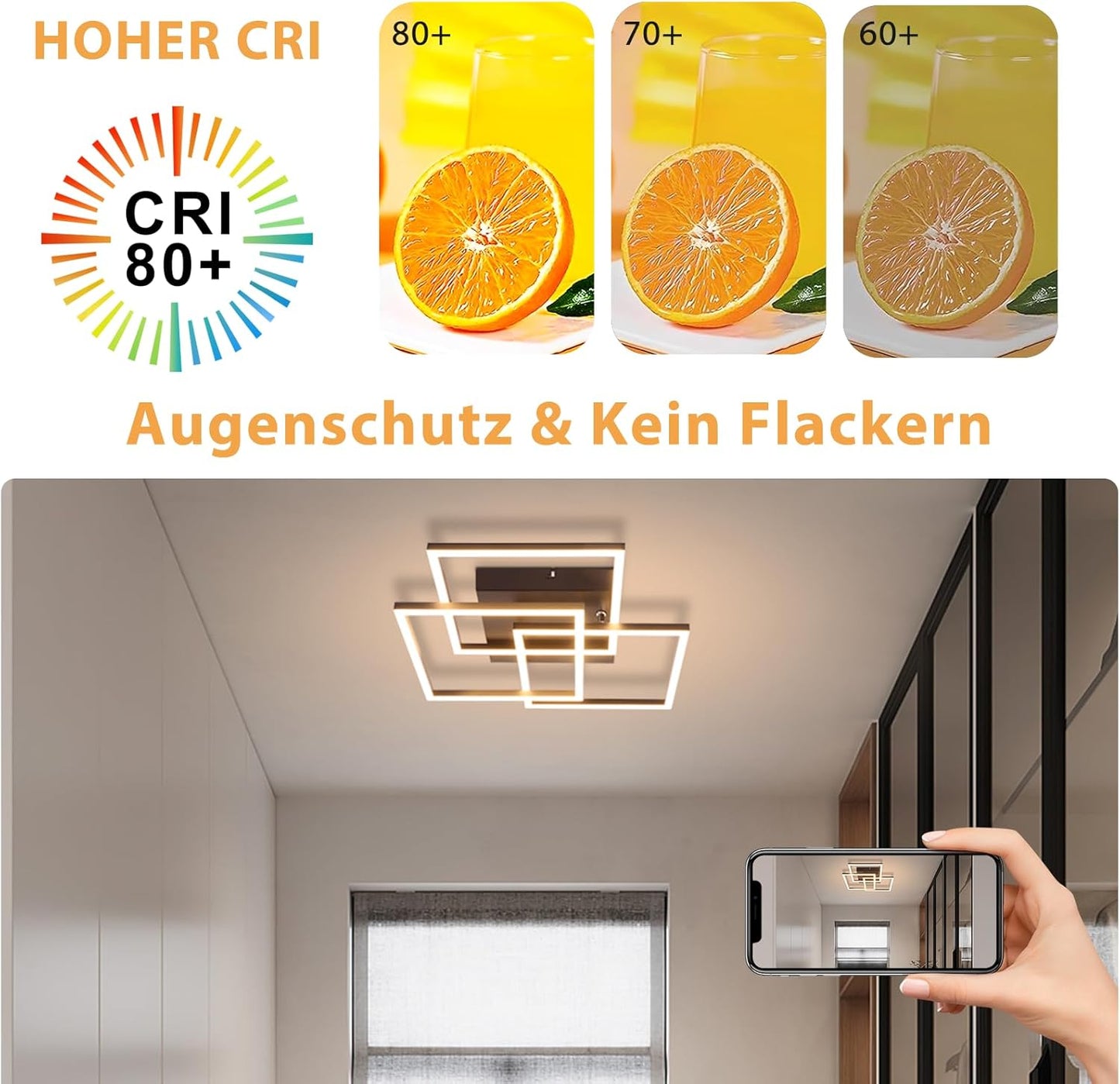 ZMH Deckenlampe LED Deckenleuchte Wohnzimmer - 36W Dimmbar Modern Design Wohnzimmerlampe Schwarz mit Fernbedienung Küchenlampe Flur Schlafzimmerlampe Eckig Deckenleuchten für Küche Büro