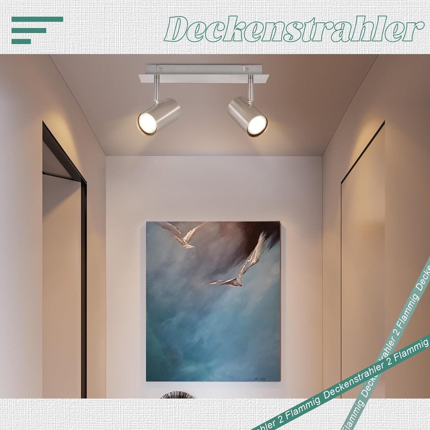 ZMH LED Deckenleuchte 2 Flammig GU10 - Deckenstrahler Schwenkbar 330¡ã Nickel Flur Deckenlampe Innen Modern Deckenspots Wandstrahler f¨¹r K¨¹che, Schlafzimmer, Wohnzimmer, Ohne Leuchtmittel